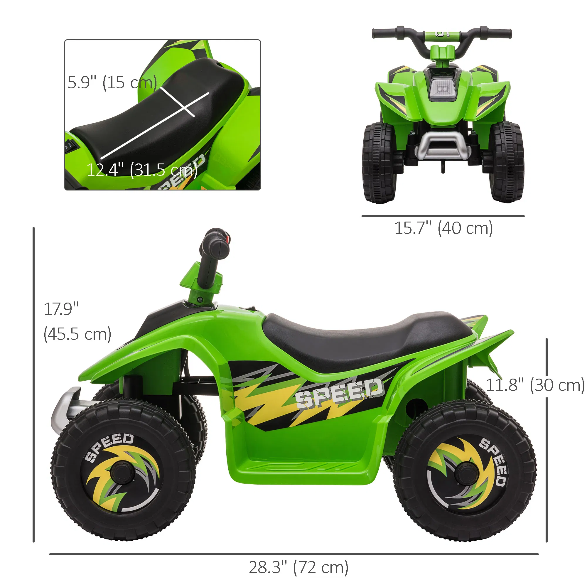 Kids Ride on ATV, 6V Battery Powered Quad Car with Forward, Reverse Switch, for Boys Girls 18-36 Months, Green photo 6