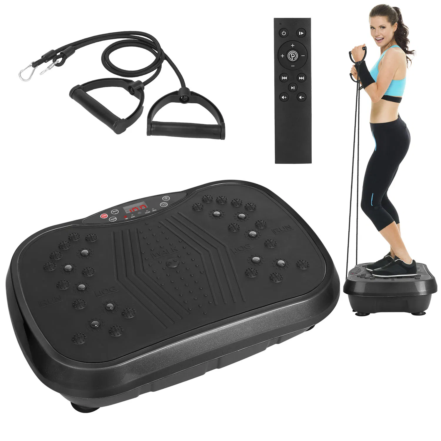 Vibration Exercise Machine Vibrating Plate Platform Whole Body Fitness Vibration Workout Equipment with 120 Speeds 1-20Mins Timer Resistant Bands Remote Control 330LBS Max Load photo 1
