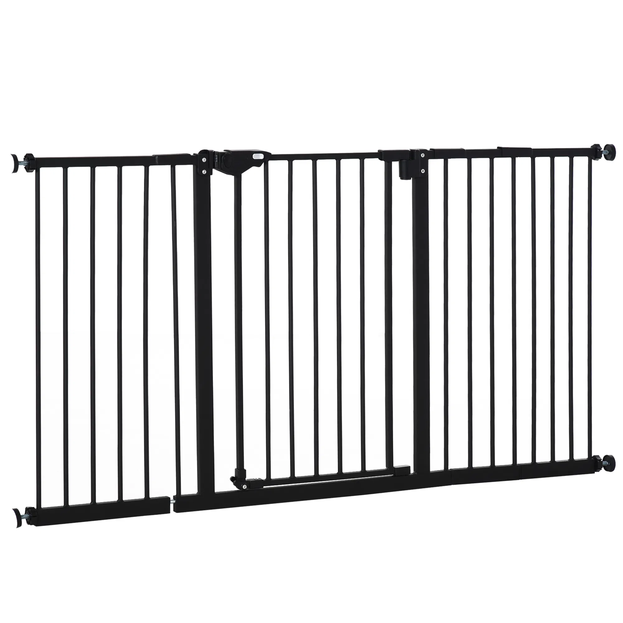 Pet Gate with Door Dog Gate and Barrier Indoor for Stairs Includes 7", 8", 12" Extensions Kit, 30 Inch Tall Pressure-Mounted Safety Gate, Black photo 1