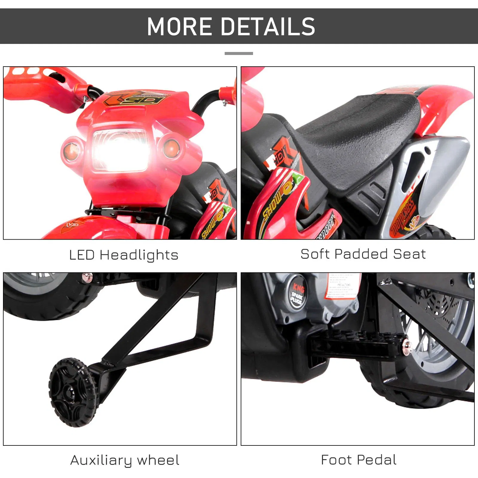 6V Kid Electric Ride On Motorcycle Powered Dirt Bike Battery Scooter For 3-6 Year Old Kids Toddlers W/ Training Wheels Red photo 5