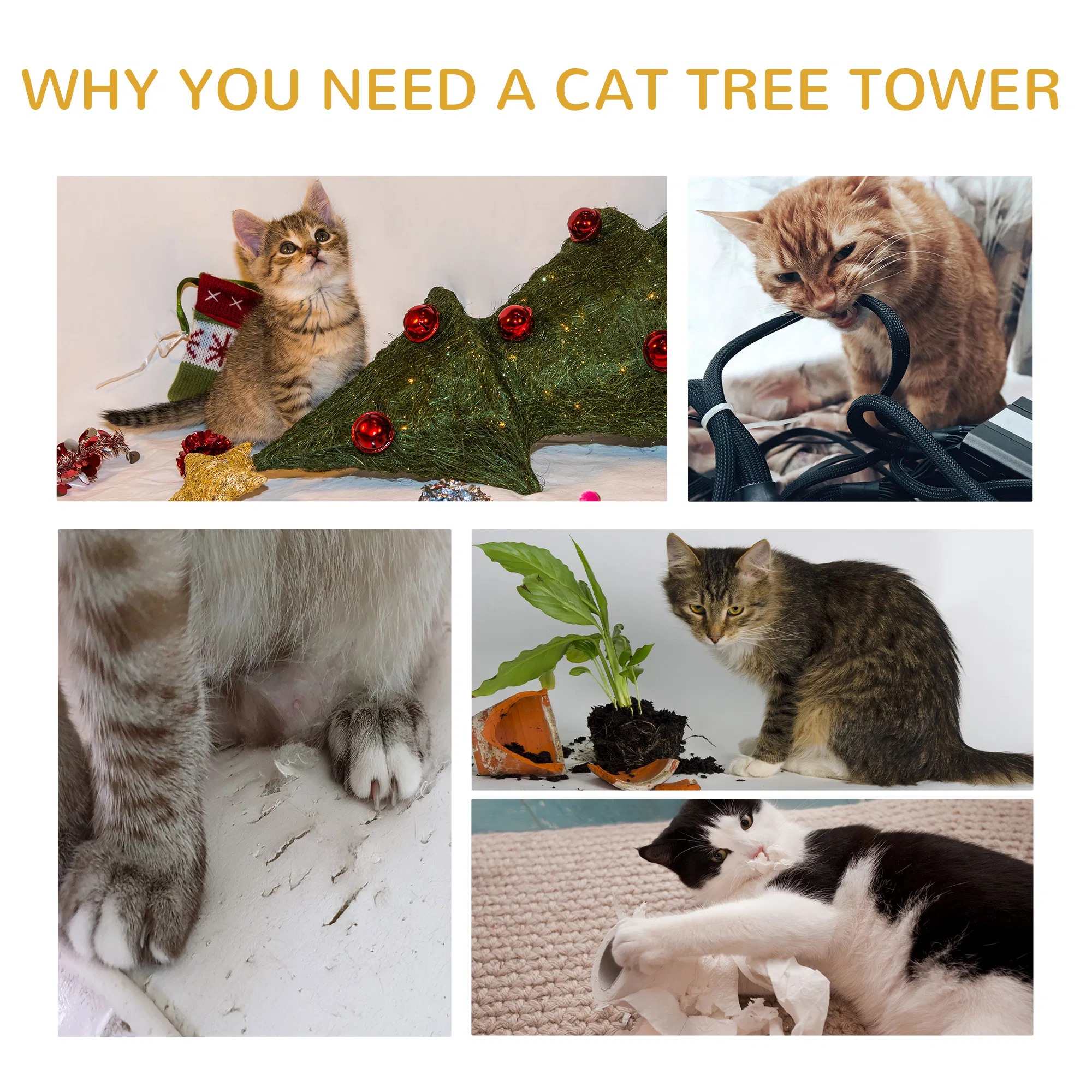 Cat Tree Kitty Tower with Sisal Mat Scratching Post, Cat Bed, Cushion, Perch, 18" x 18" x 36", Light Blue photo 5