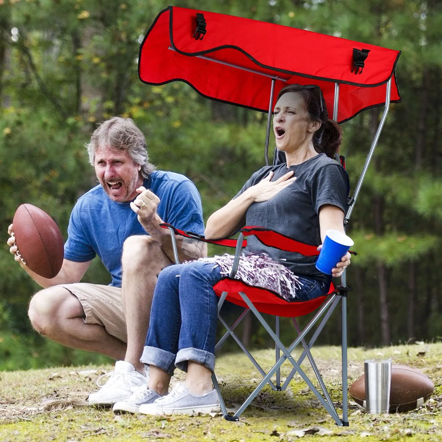 Foldable Beach Canopy Chair Sun Protection Camping Lawn Canopy Chair 330LBS Load Folding Seat w/ Cup Holder For Beach Poolside Travel Picnic photo 6