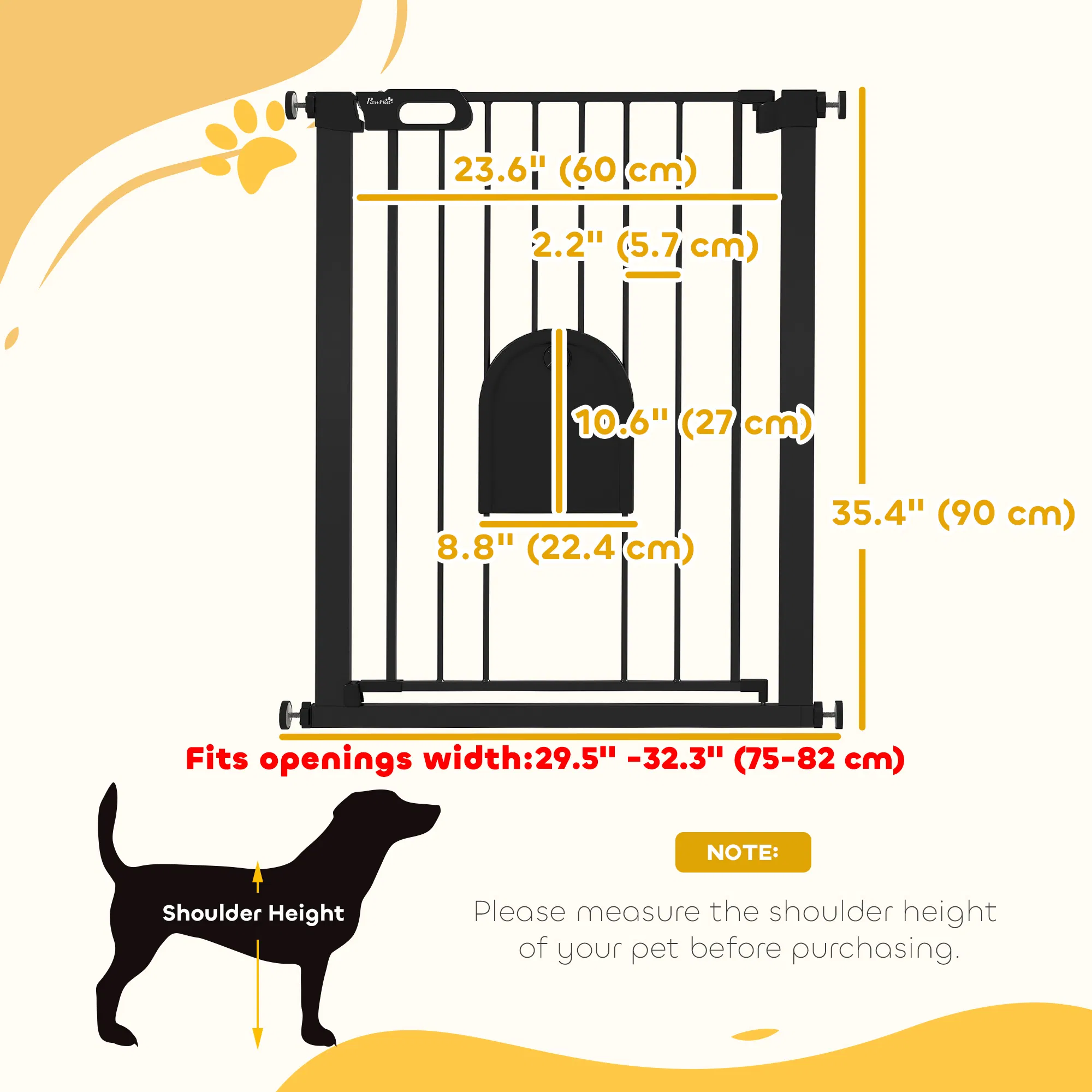 30"-32" Extra Wide Pet Gate Barrier with Small Door, 35"H Dog Gate with Safety Gate Barrier, Stair Pressure Fit, Black photo 5