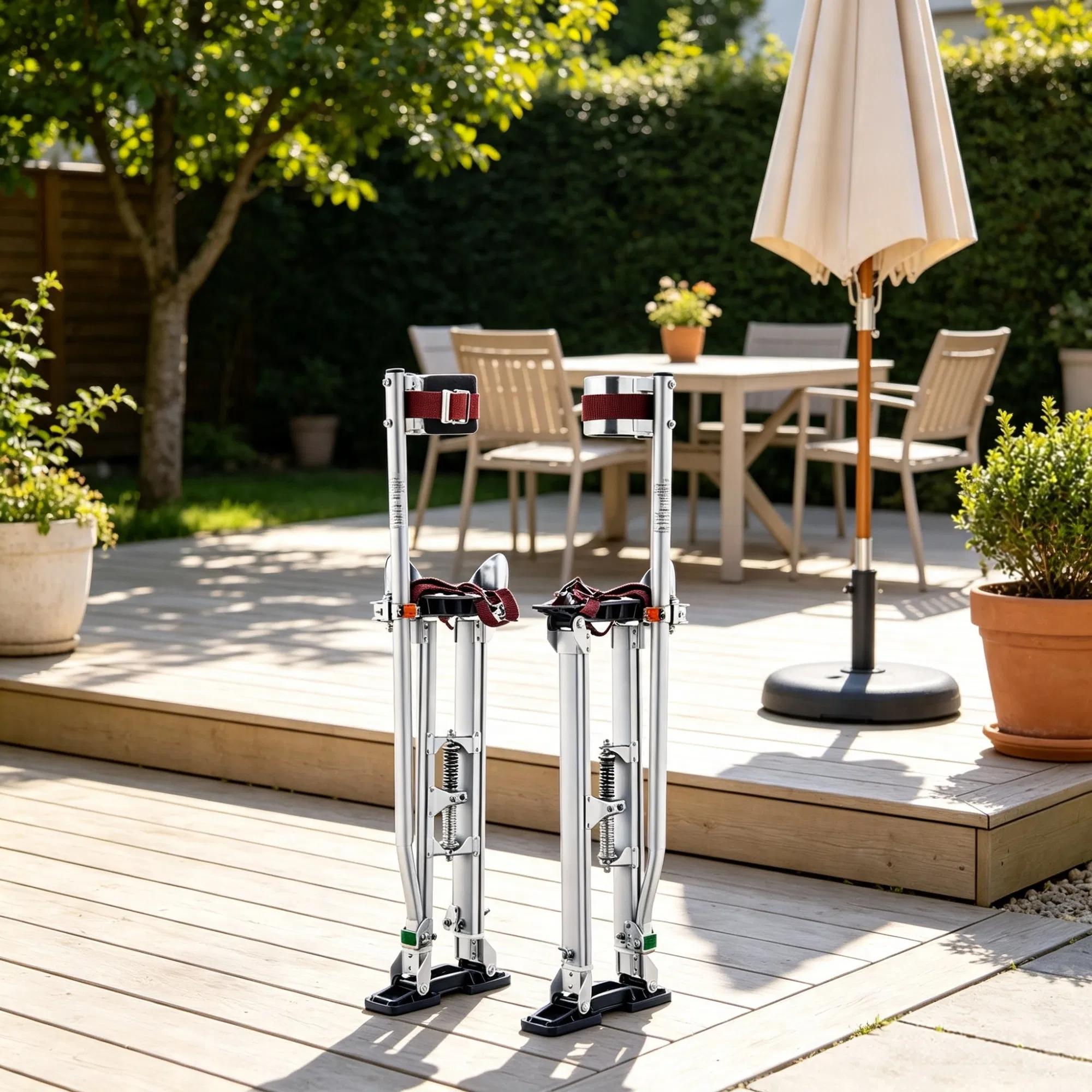 24''-40'' Adjustable Drywall Stilts with Protective Knee Pads, Durable Non-slip Work Platform for Painting, Taping & Walking, Silver photo 1