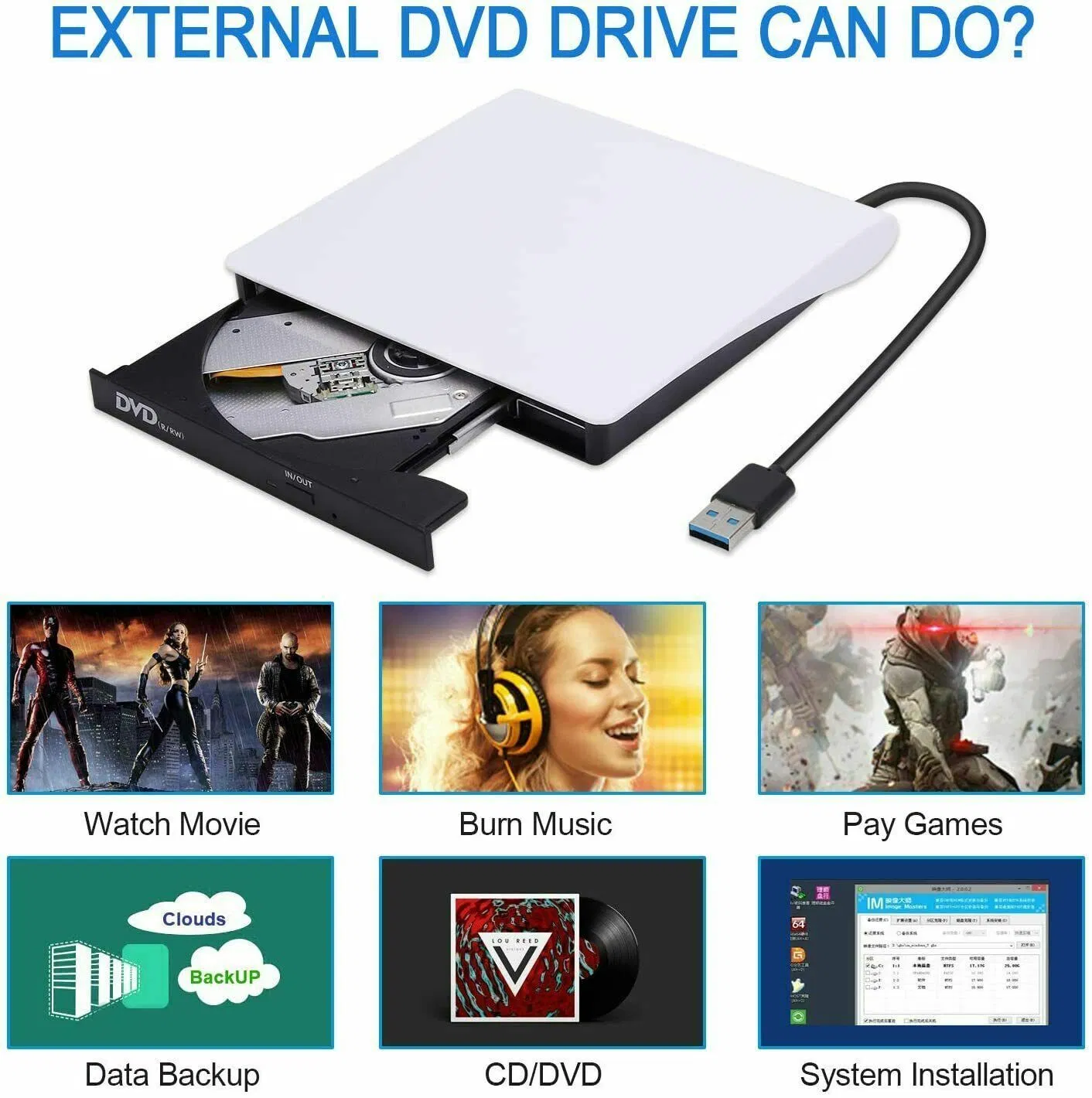 Slim External CD DVD Drive USB 3.0 Disc Player Burner Writer For Laptop PC Mac photo 2