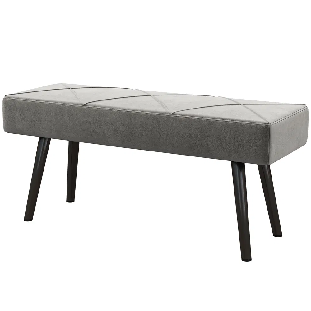 39 Inches Upholstered Bedroom Bench, Modern End of Bed Bench with Steel Legs, Grey photo 2