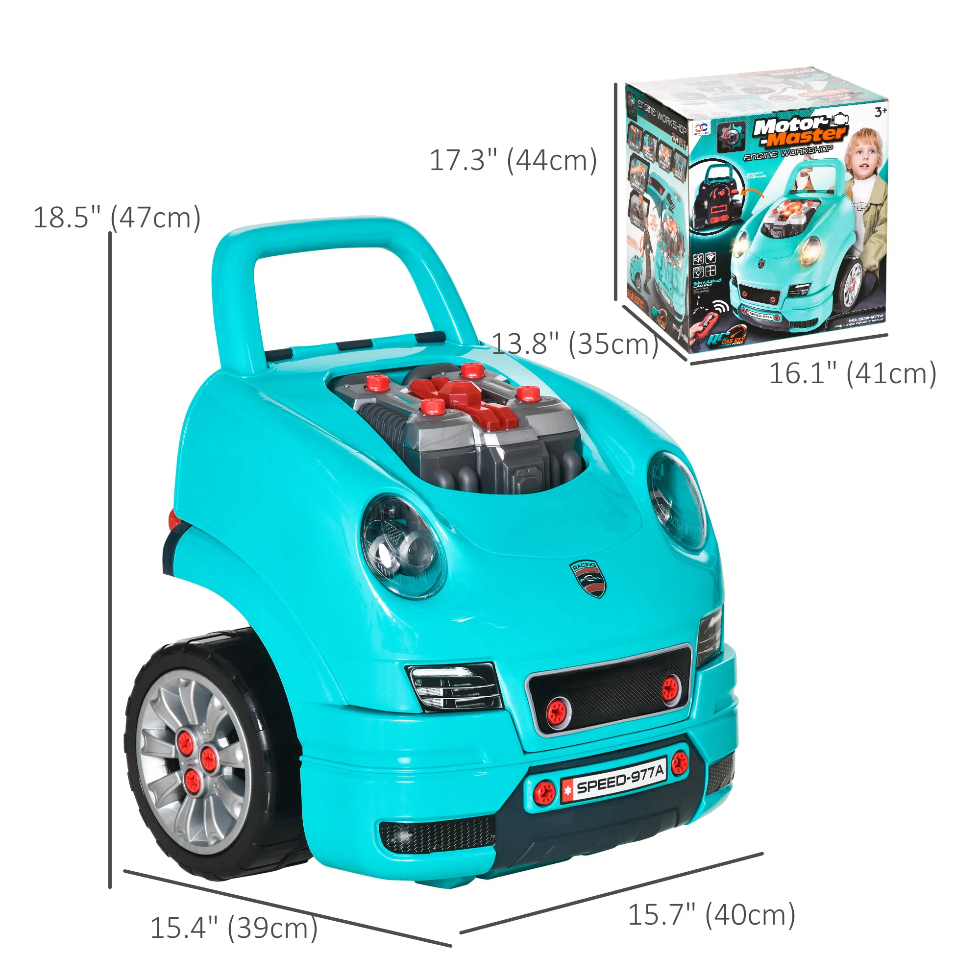 Mechanic Kids Truck Engine Toy Set, Car Service Play Set, Teal photo 3