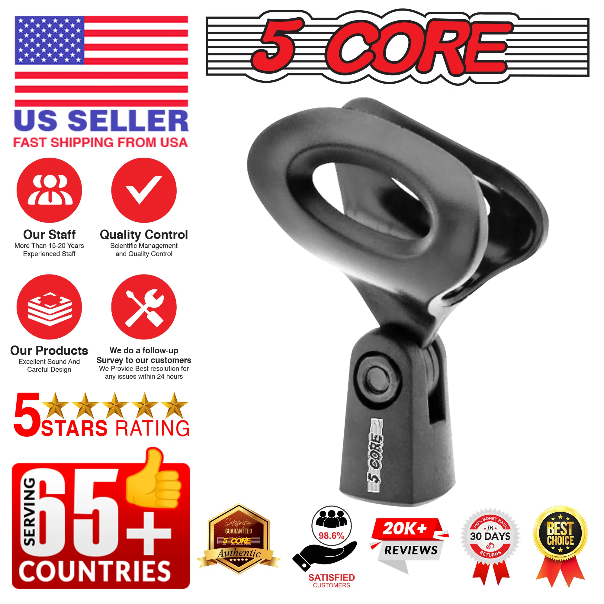 5 Core Mic Clips for Stands 4Pcs Microphone Clip Holder Universal Adjustable with 5/8" Male to 3/8" Female Screw Adapter Suitable for Handheld Microphones 4-Pack MC 03 4PCS photo 2