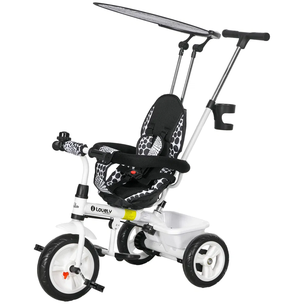 6 in 1 Kids Tricycle with Removable Handlebar and Canopy, White photo 7