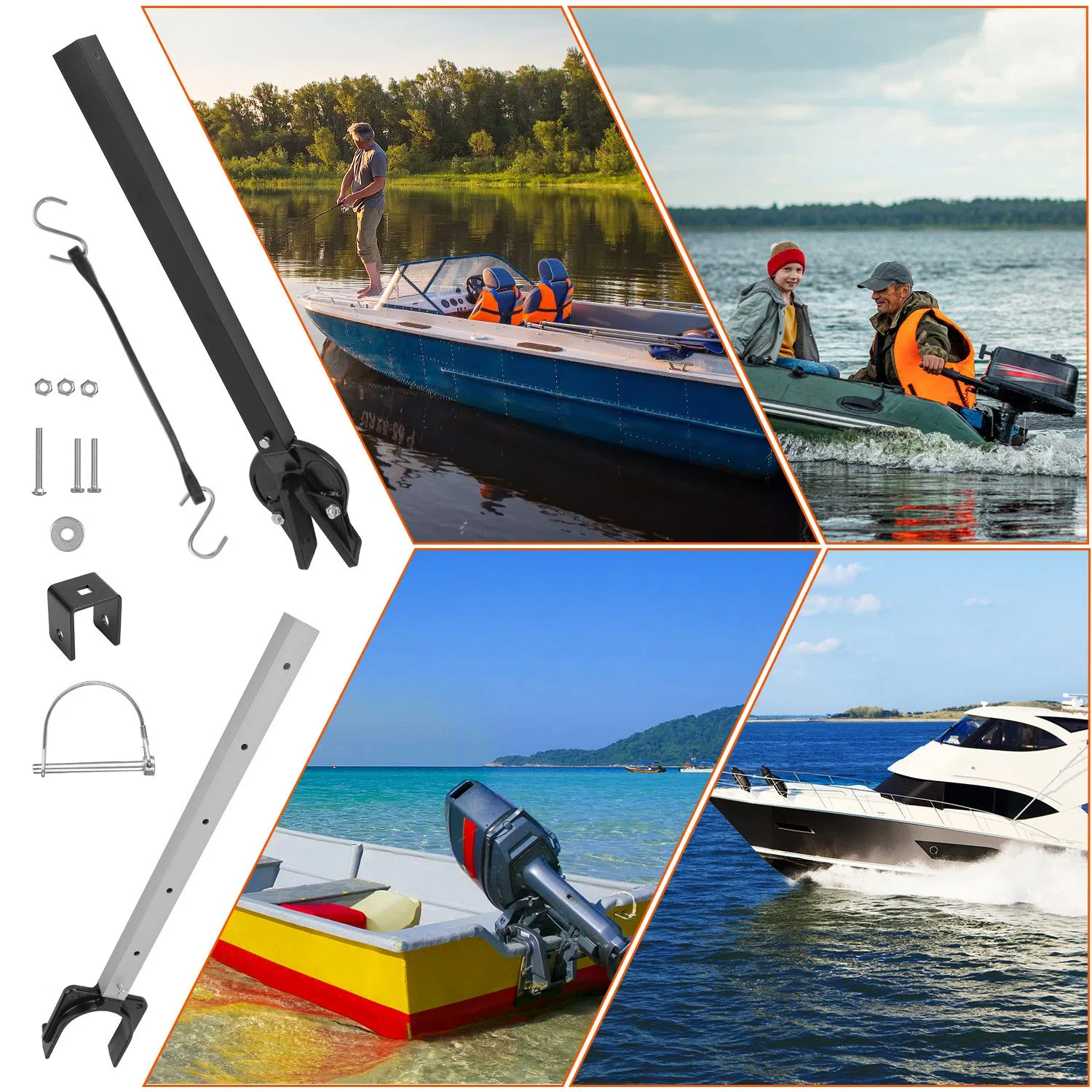 28-40In Adjustable Boat Transom Saver Transom Protector for Outboard Motor Shock Absorbing Boat Motor Support for Securing Engines Rollers Trailer Mounts photo 3