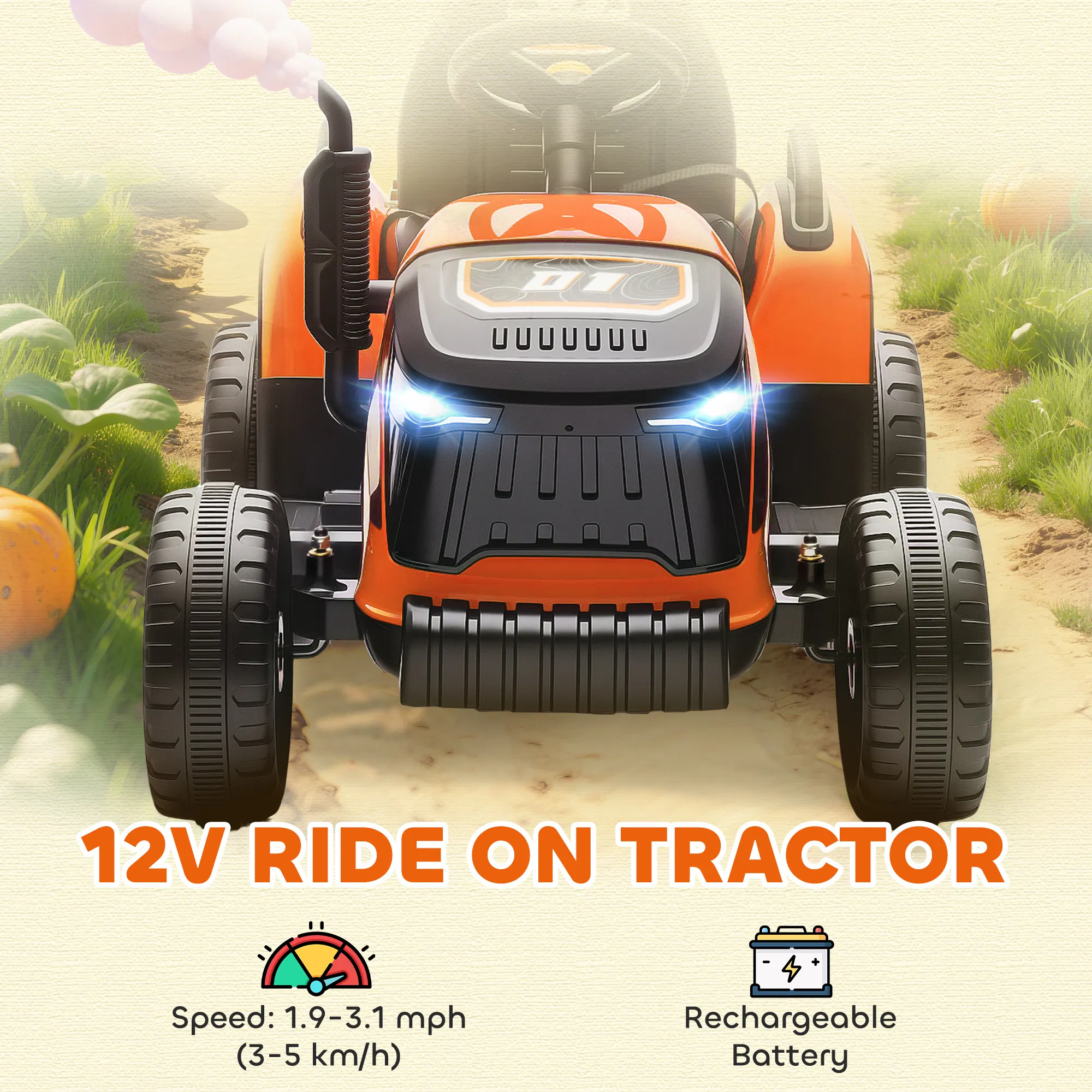 12V Kids Ride On Tractor with Trailor, Remote Control, Music, Lights, Shifter, for Kids Ages 3-8 Years, Orange photo 4