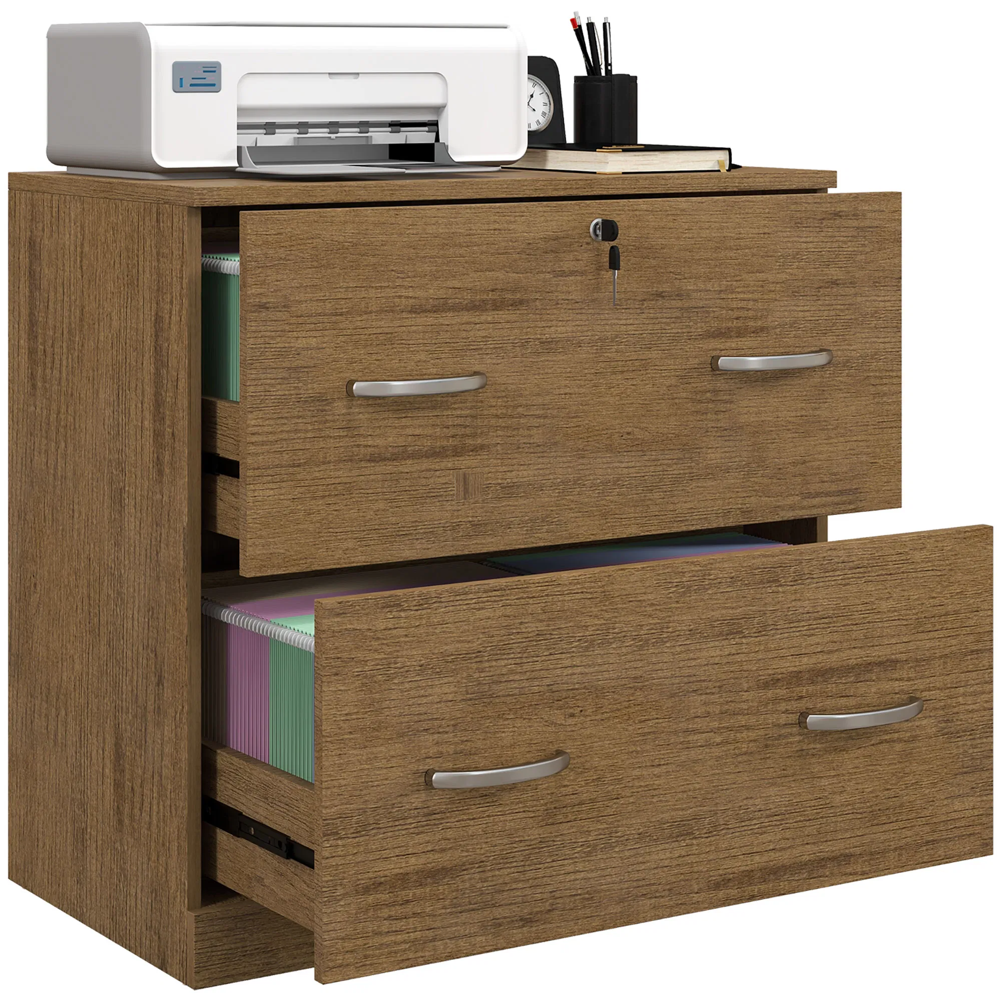 2 Drawer File Cabinet with Lock, Office Filing Cabinet, Hanging Bar for Letter Size, Home Office, Light Brown photo 1