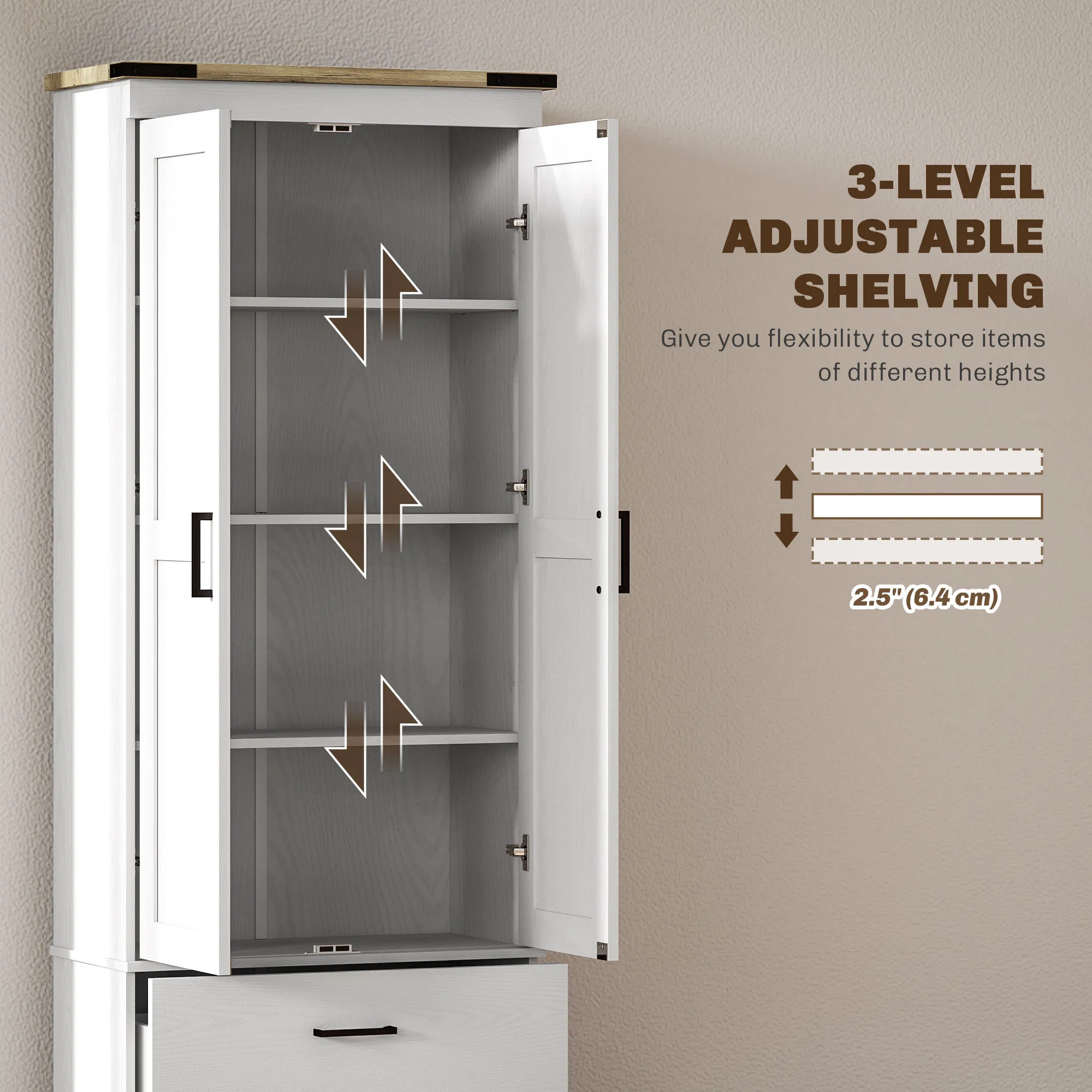 67" Tall Kitchen Pantry Storage Cabinet, Kitchen Pantry Cabinet with Doors, Drawers and Adjustable Shelves, Cream White photo 3
