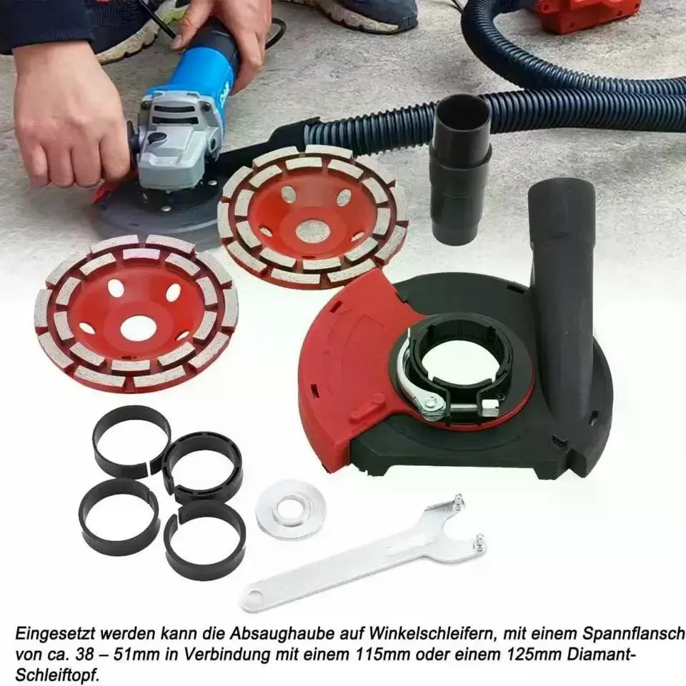 2x 125mm Premium Screed Concrete Diamond Grinding Disc + Dust Extraction Hood for Angle Grinder (Double-Row Diamond Segments, Dust-Free Operation, Multi-Scene Application) photo 1