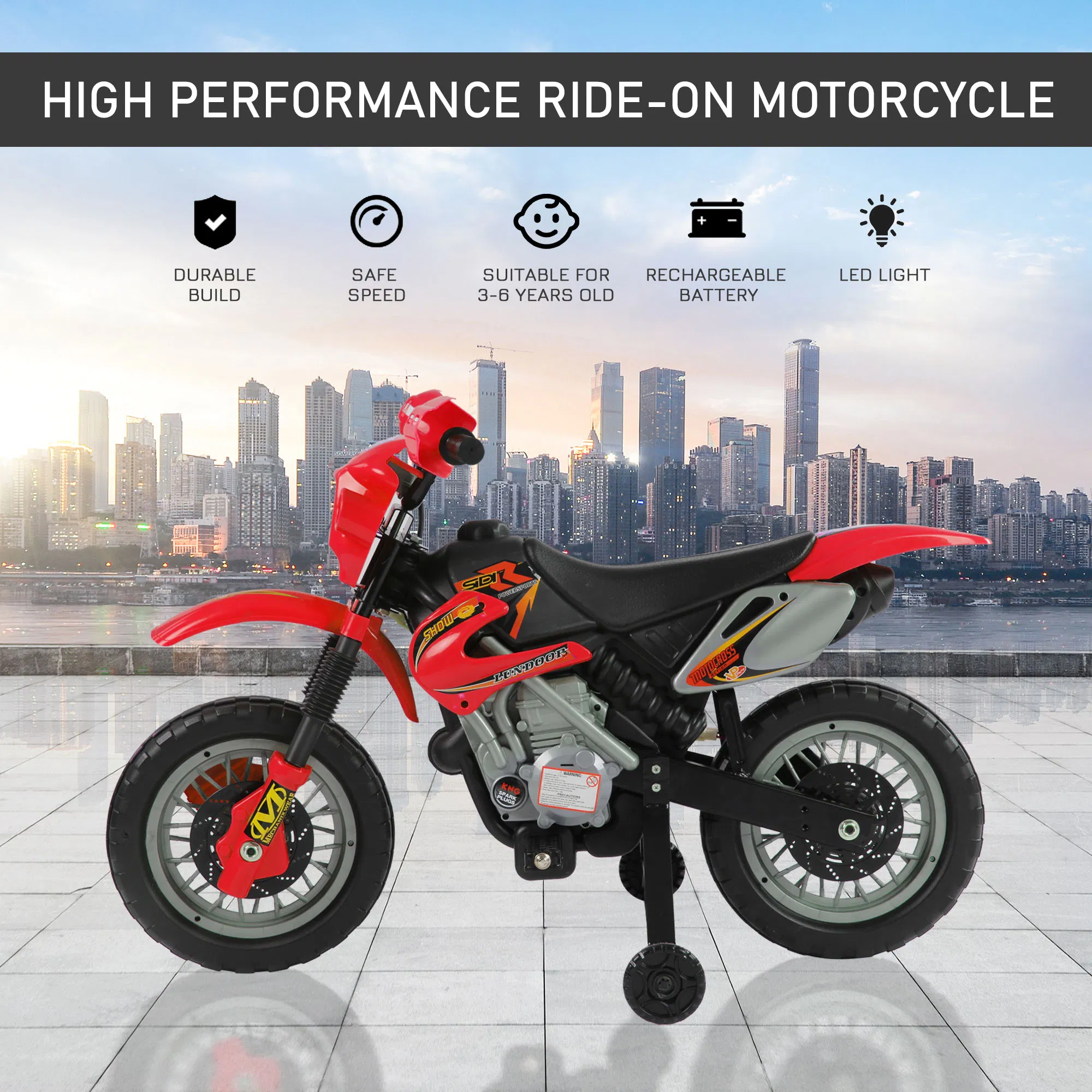 6V Kid Electric Ride On Motorcycle Powered Dirt Bike Battery Scooter For 3-6 Year Old Kids Toddlers W/ Training Wheels Red photo 6