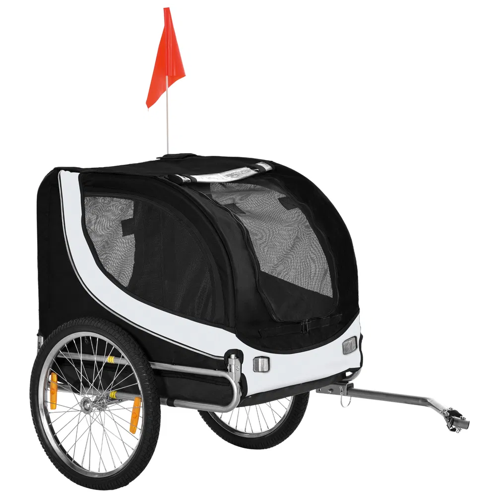 Dog Bike Trailer, Pet Cart Bicycle, Wagon Cargo Carrier Attachment with Hitch, Reflectors, Flag for Medium Dogs, Pet Wheelchair for Travelling, White photo 7