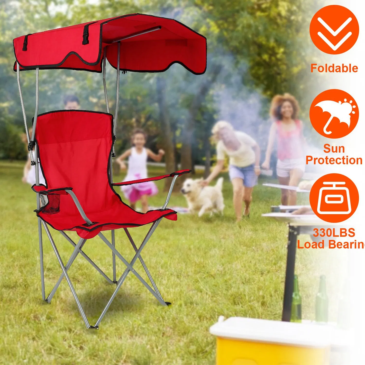 Foldable Beach Canopy Chair Sun Protection Camping Lawn Canopy Chair 330LBS Load Folding Seat w/ Cup Holder For Beach Poolside Travel Picnic photo 5