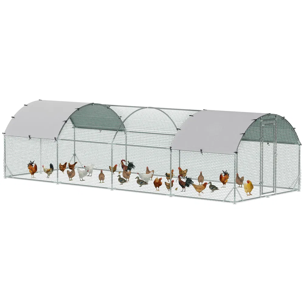 Galvanized Large Metal Chicken Coop Cage Walk-in Enclosure Poultry Hen Run House Playpen Rabbit Hutch with Cover for Outdoor Backyard 9.2' x 24.9' x 6.5' Silver photo 7