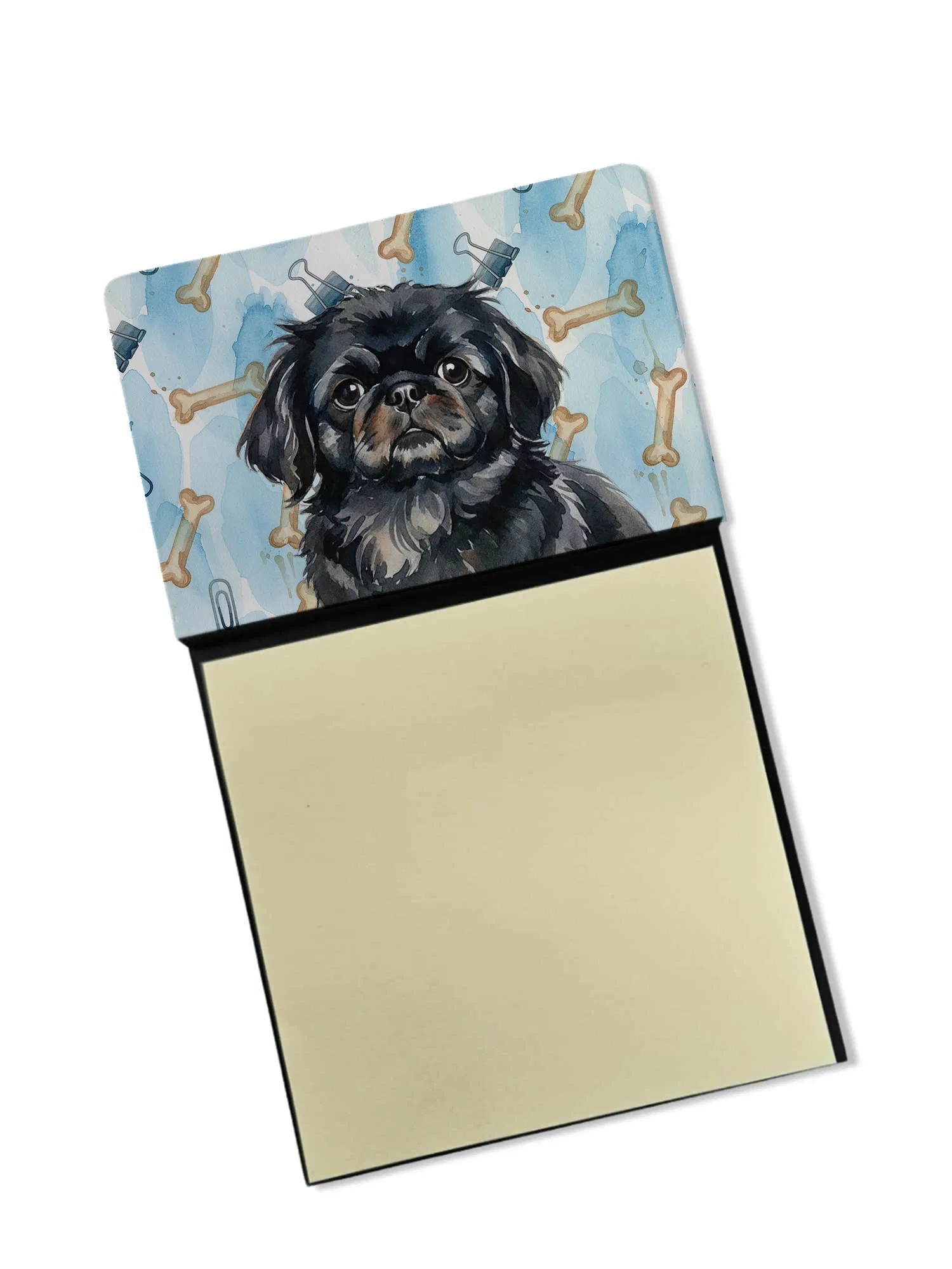Black Pekingese Coworker Watercolor Sticky Note Holder Refillable Dispenser Desk Accessory 3x3 Pad Gift photo 1