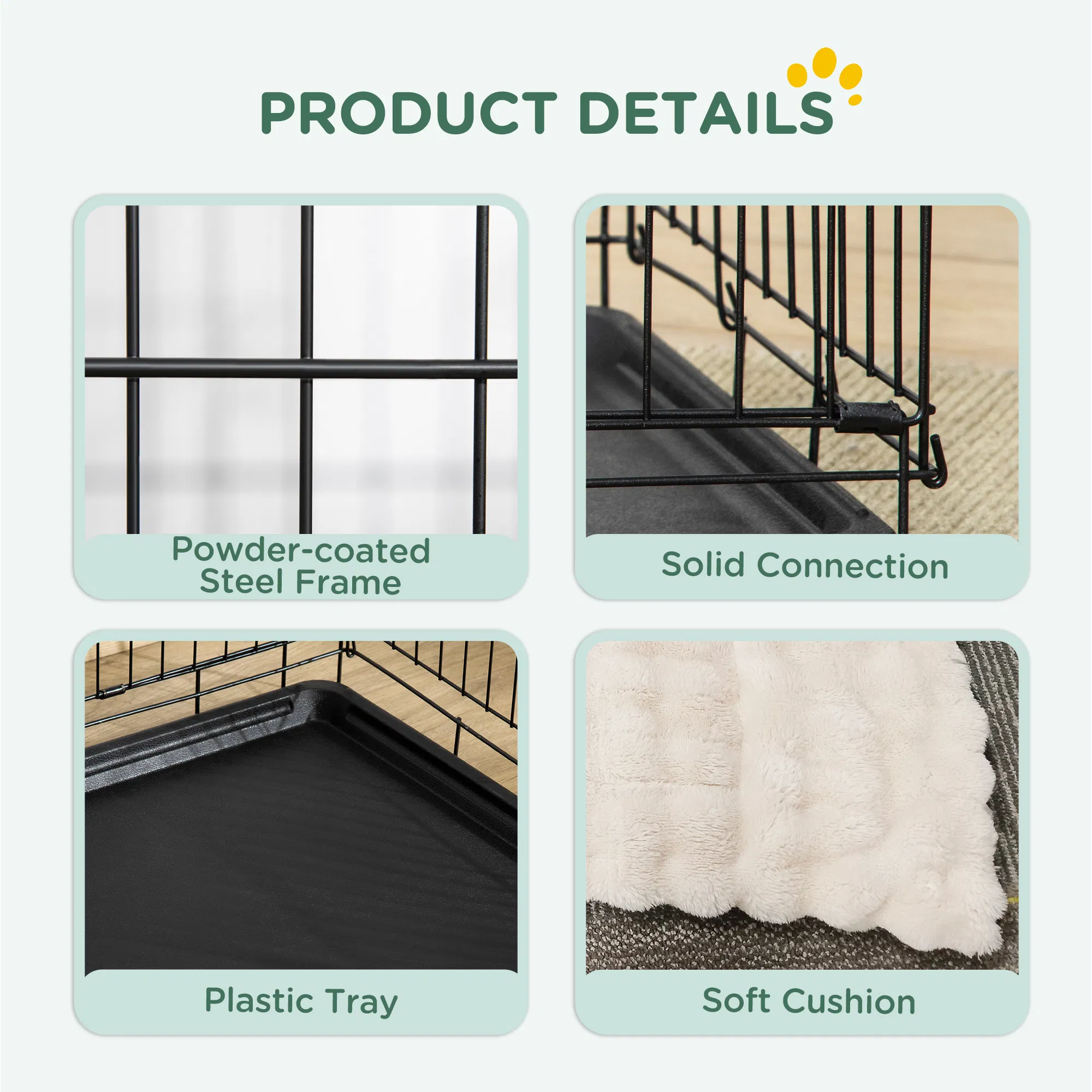 41" Dog Crate with 2 Doors, Folding Metal Dog Cage with Soft Cushion, Removable Tray, Handle, for Small Dogs, Black photo 3