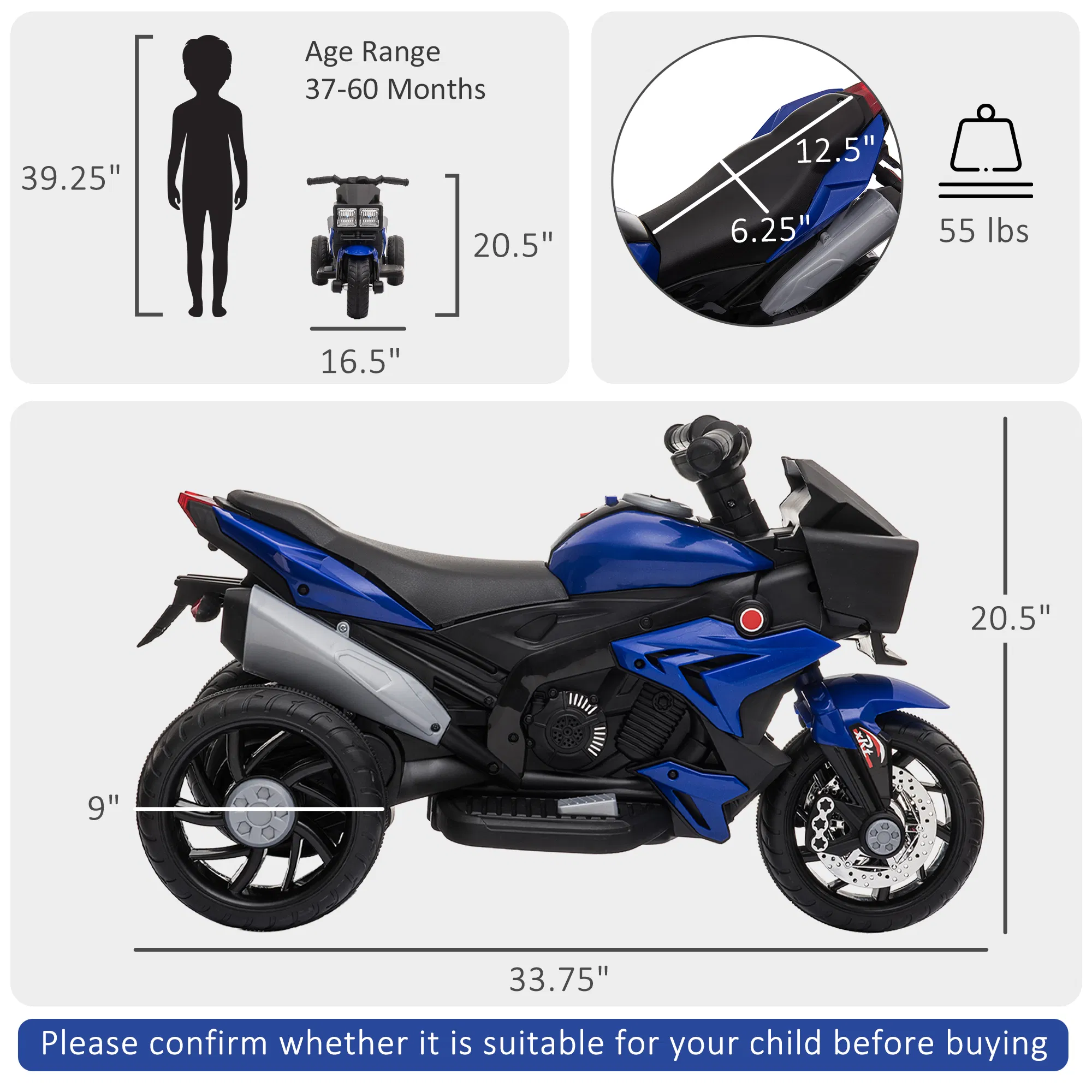 Kids Electric Pedal Motorcycle Ride-On Toy 6V Battery Powered w/ Music Horn Headlights Motorbike for Girls Boy Blue photo 4