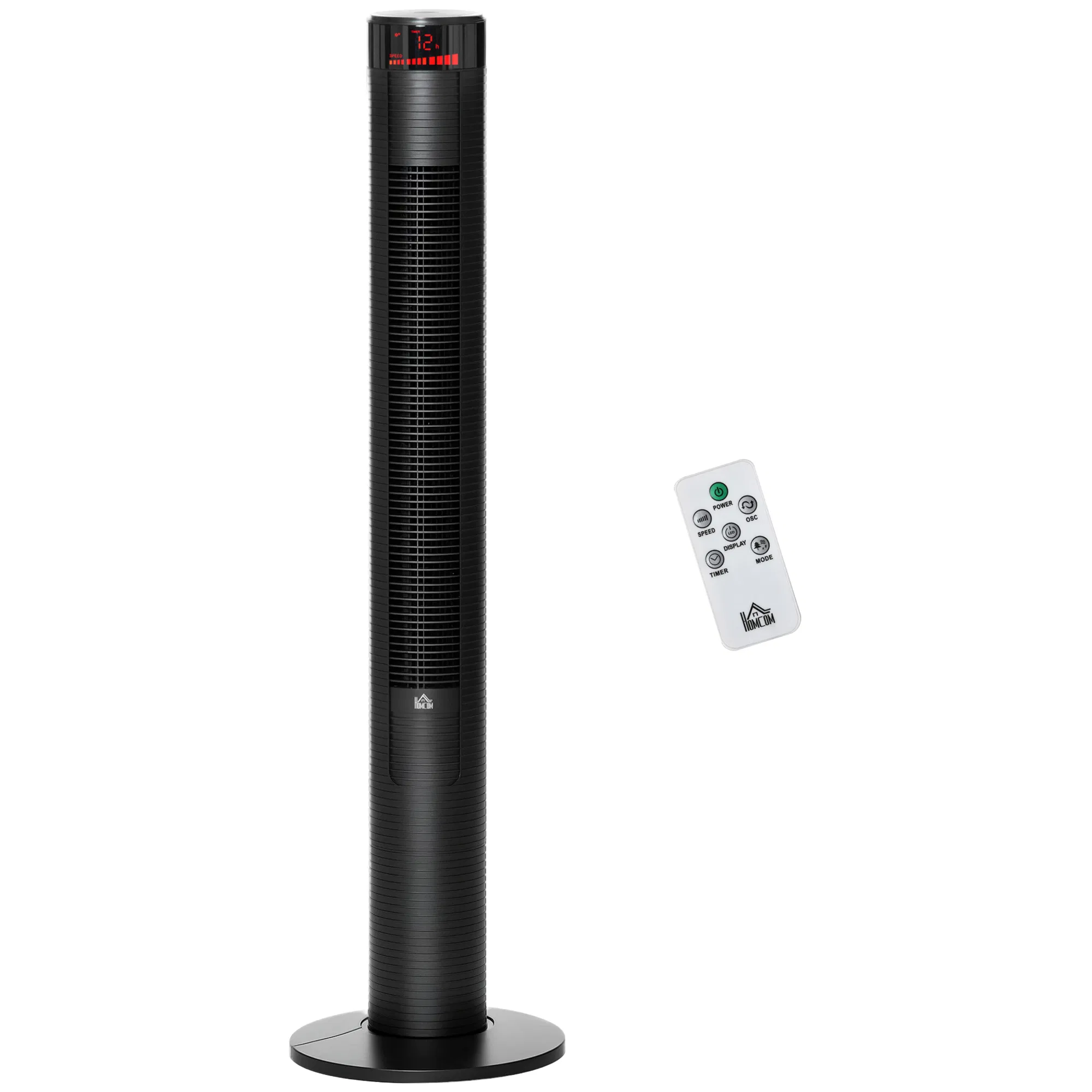 Freestanding Tower Fan Cooling for Home Bedroom with 3 Speed, 12h Timer, Oscillating, LED Panel, Remote Controller, Black photo 1