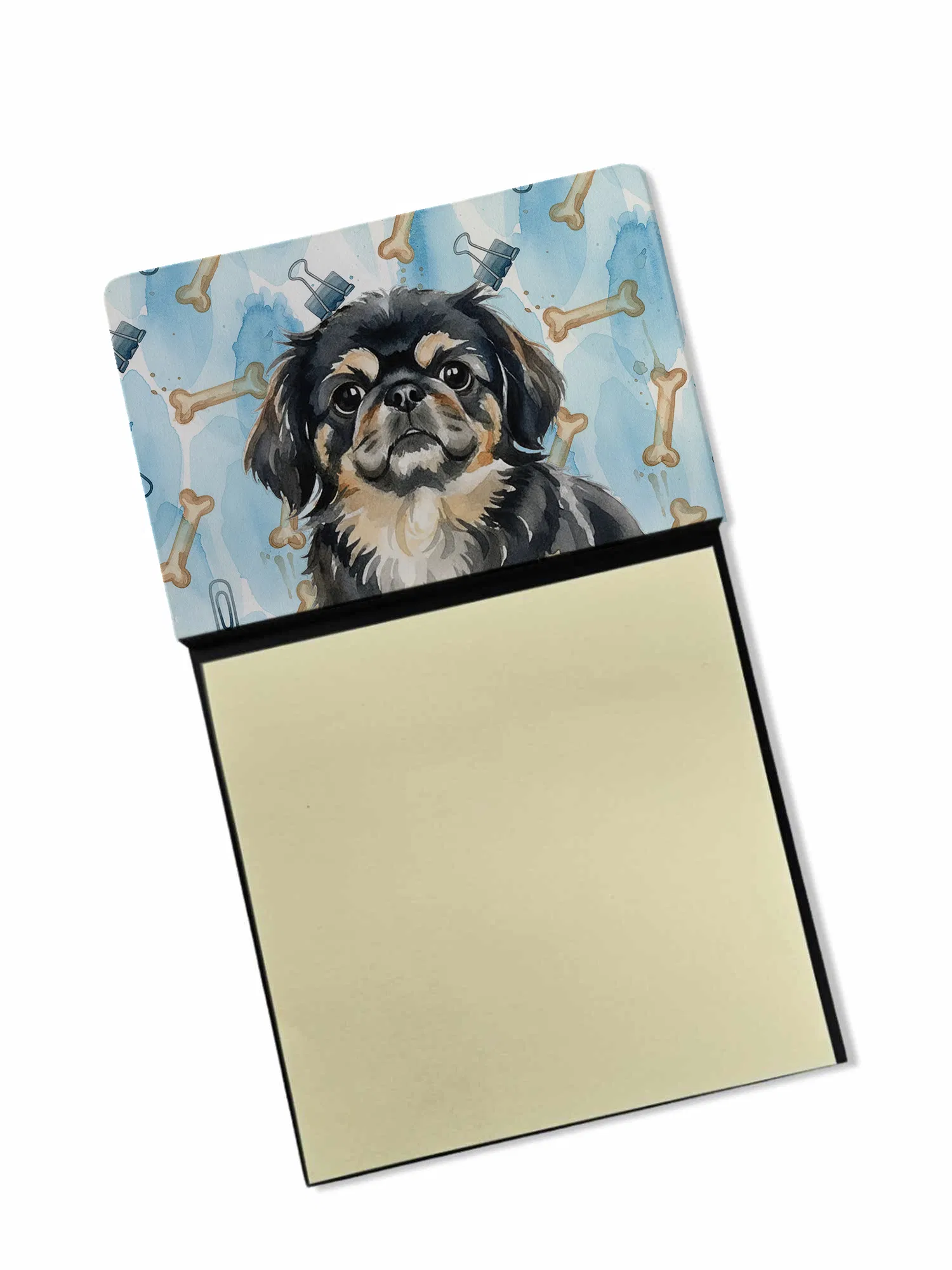 Black and Tan Pekingese Coworker Watercolor Sticky Note Holder Refillable Dispenser Desk Accessory 3x3 Pad Gift photo 1