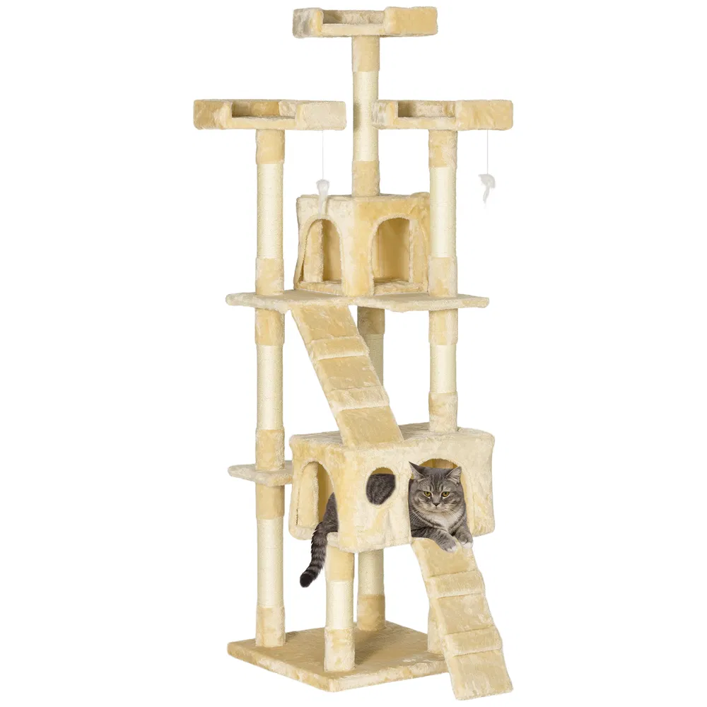 68-inch Multi-Level Cat Scratching Tree Kitty Activity Center Post Tower Condo Pet Furniture w/ Toy Beige photo 7