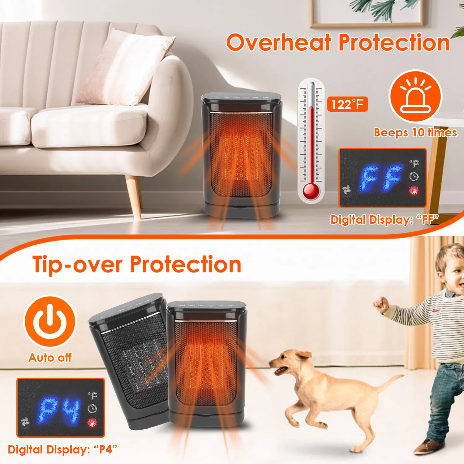 1500W Oscillating Ceramic Space Heater, Portable Electric Heater with Digital Display,Remote Control,3 Heat Modes,Safety Shut-Off for Indoor Use photo 3