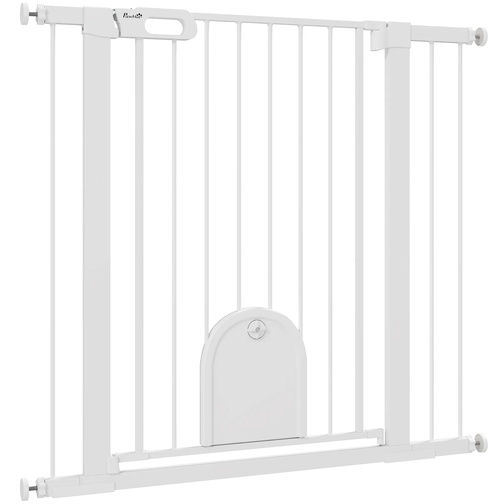 30"-41" Extra Wide Pet Gate Barrier with Small Door, 35"H Dog Gate with Safety Gate Barrier, Stair Pressure Fit, White photo 1