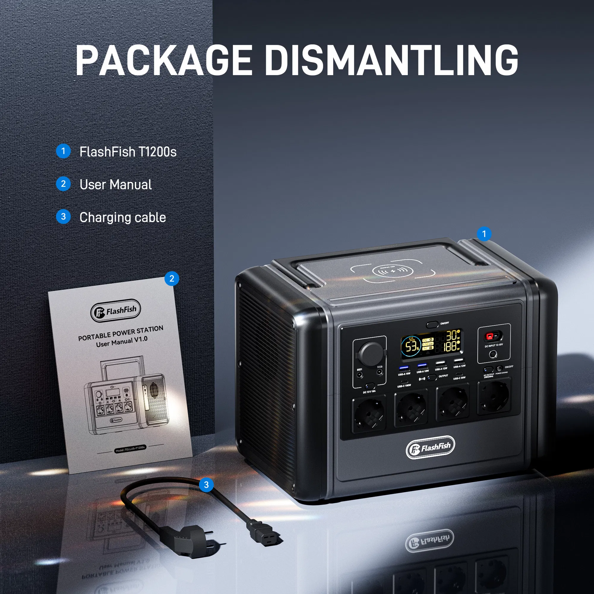 FF Flashfish 1200W Portable Power Station, 768Wh LiFePO4 High-capacity Solar Generator, Power Battery Backup With 4*AC Outputs And 6*USB Outputs, Suitable For RV Travel, Home Emergencies, Backyard photo 6