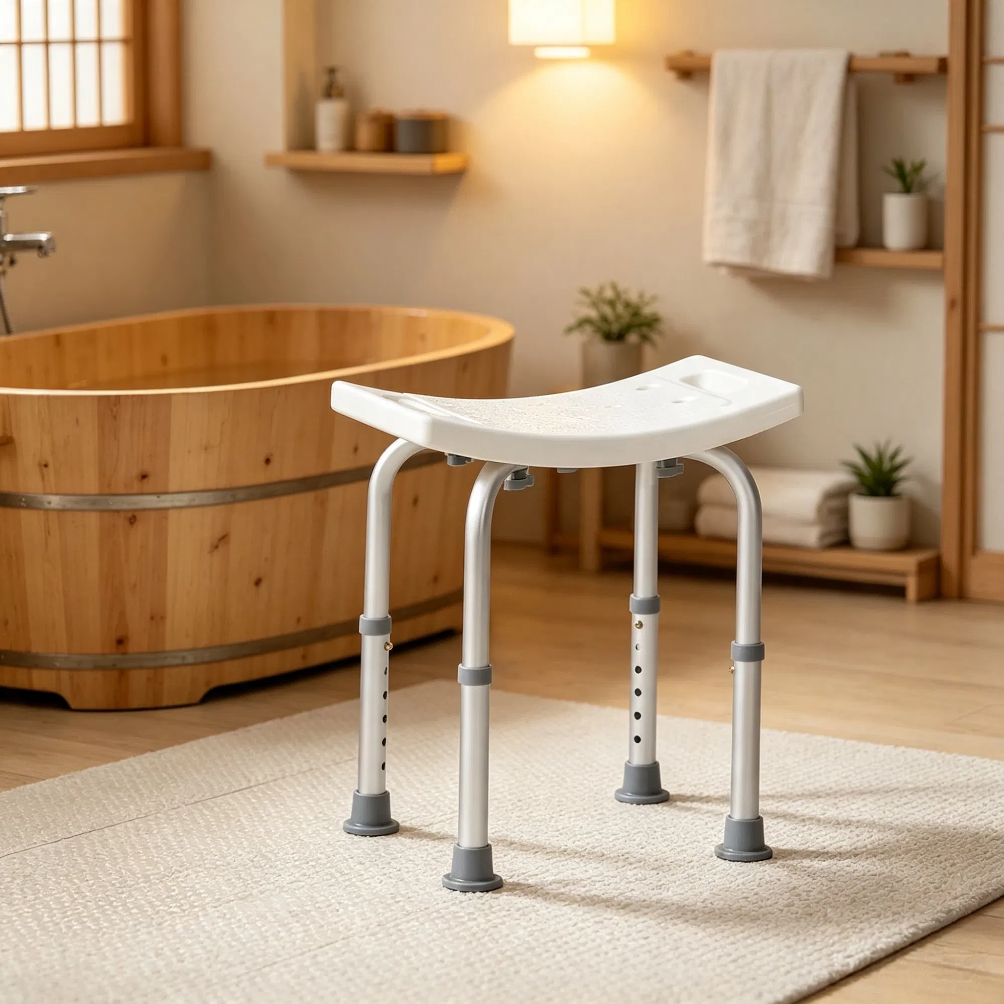 Shower Chair, Adjustable Height Shower Stool with Built-in Handles, Non-Slip Bath Bench Seat for Inside Shower or Tub, 350 lbs Capacity, for Elderly, Disabled & Handicap photo 6