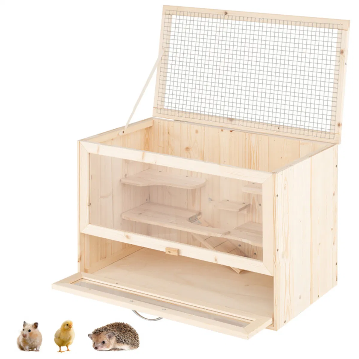 Fir Wood Hamster Cage with Flip Roof, Multi-Ladder Activity Areas for Guinea Pigs Hedgehogs photo 1