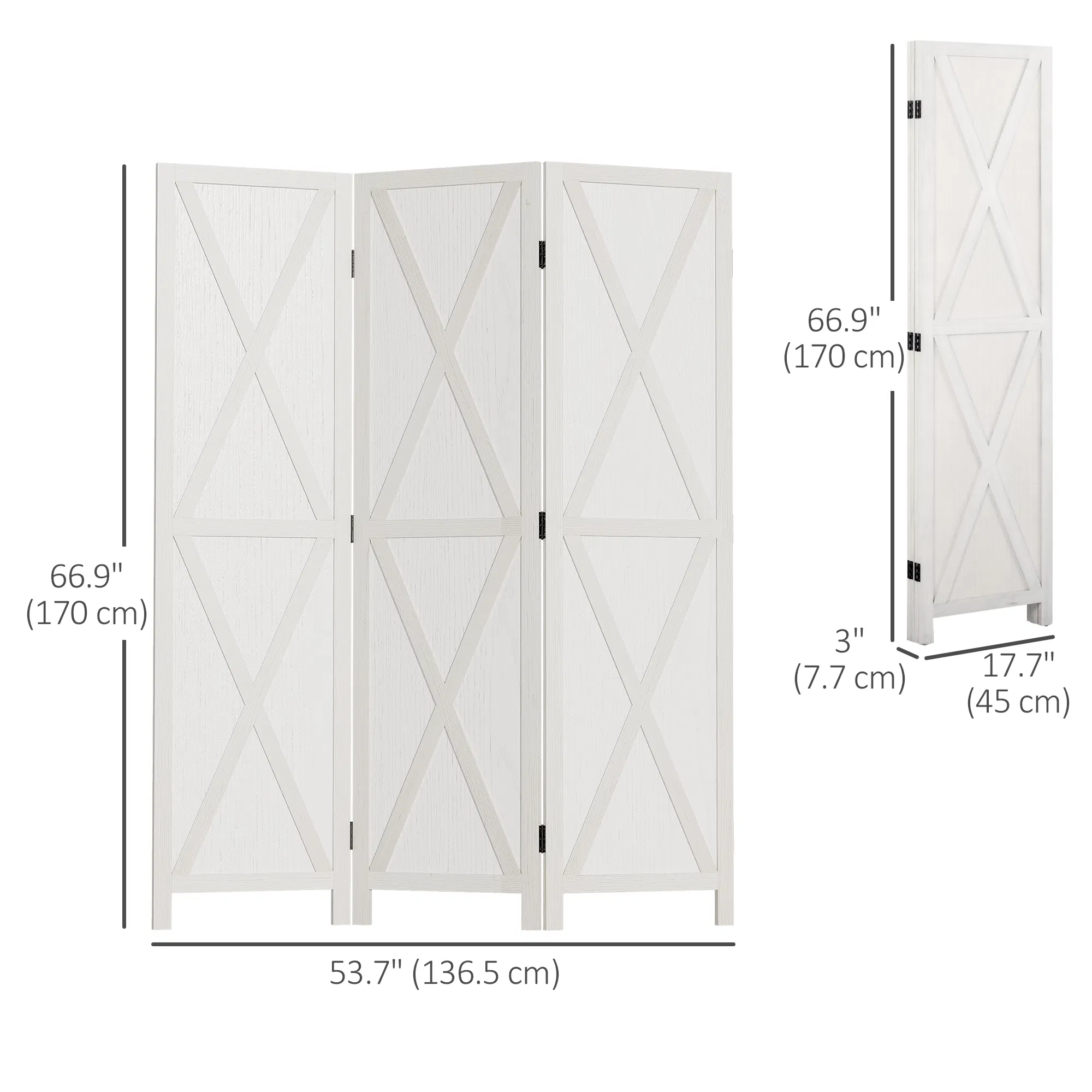 3-panel Wall Partition Farmhouse Room Separator with Foldable Design Wooden Frame 5.6FT, White photo 5