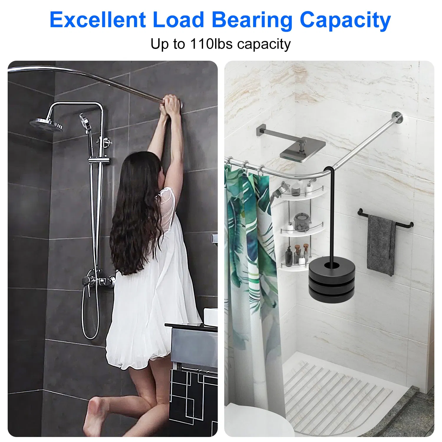 Adjustable L - Shaped Curved Shower Rod, Premium Stainless Steel Rust - Resistant Shower Curtain Rod, Expandable Rod with Extra Shower Space for Bathtub & Shower Stall photo 4