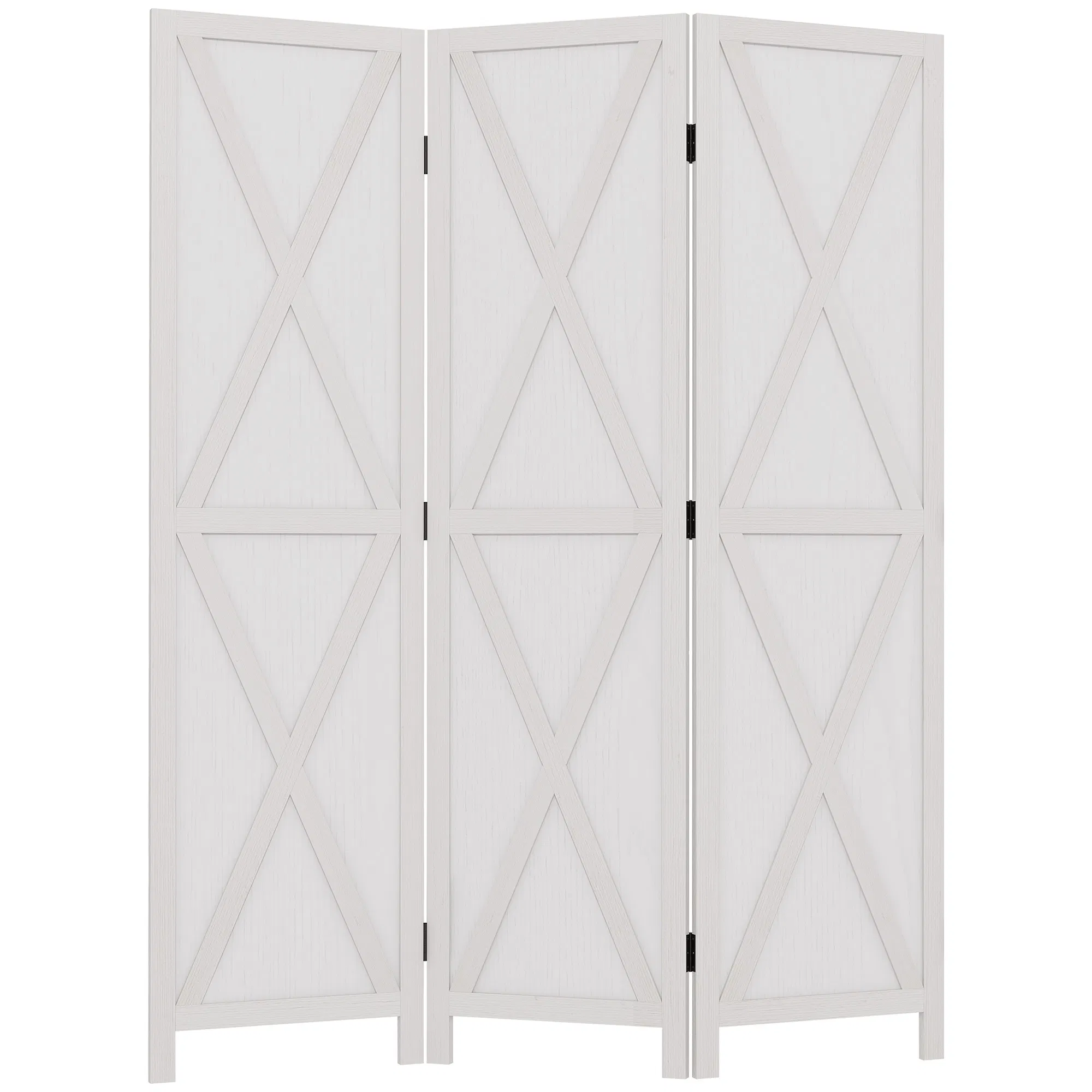 3-panel Wall Partition Farmhouse Room Separator with Foldable Design Wooden Frame 5.6FT, White photo 1
