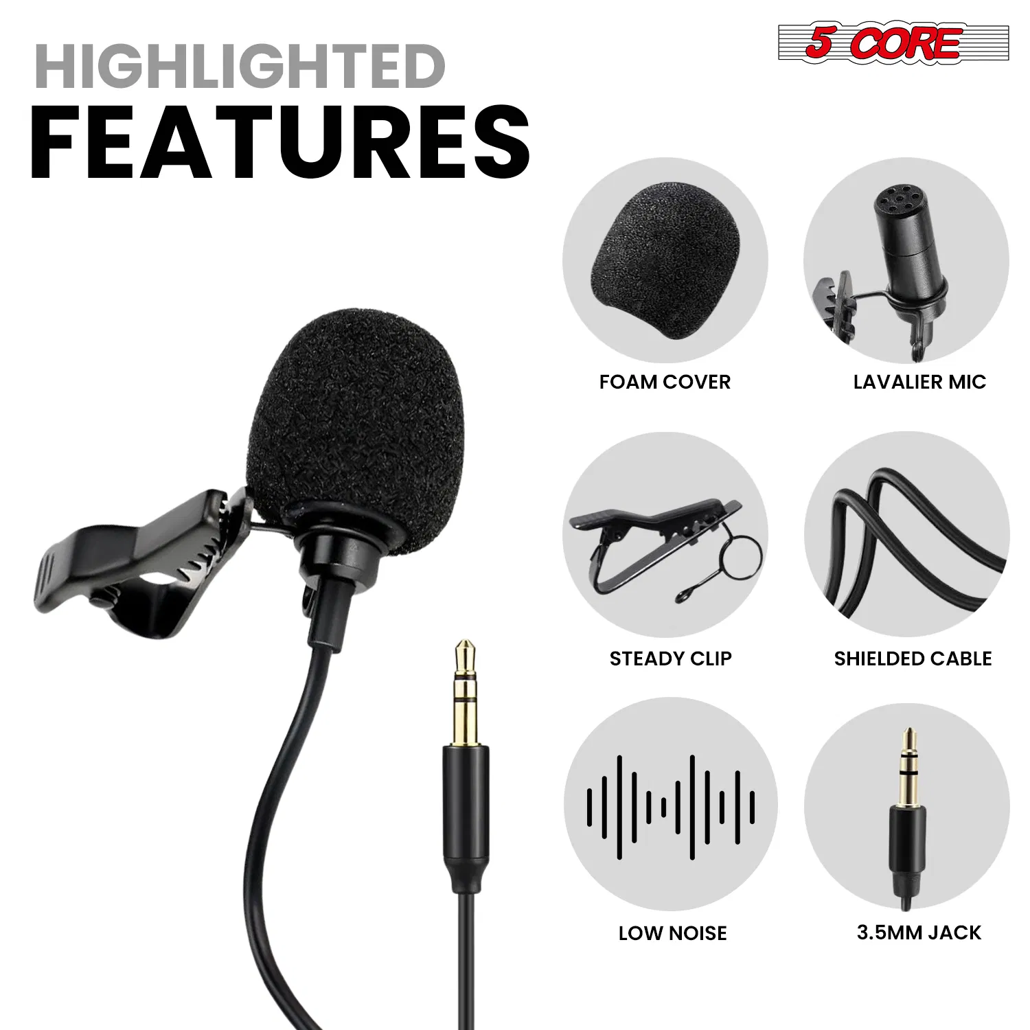 5 Core Microphone Wearable Omnidirectional Condenser Lavalier Body Mic photo 4