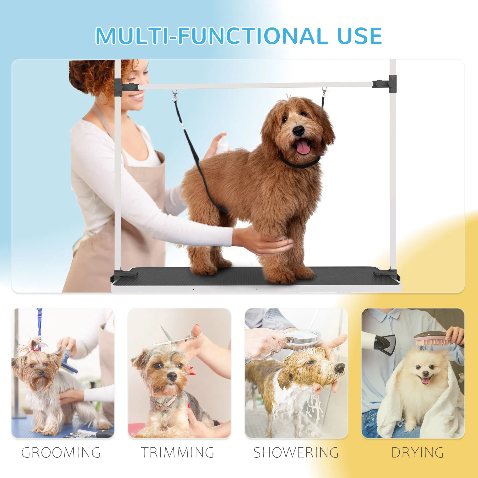 Adjustable Dog Grooming Table with 2 Safety Slings, Storage Basket, Black photo 4