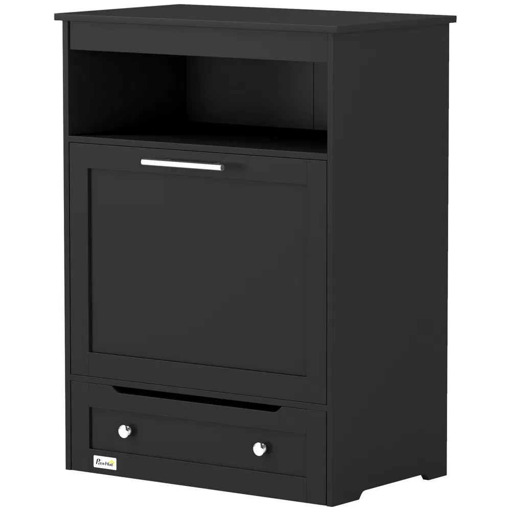 Pet Feeder Station Storage Cabinet, Dog Food Storage Container with Dog Raised Bowls, Watering Supplies, Black photo 2