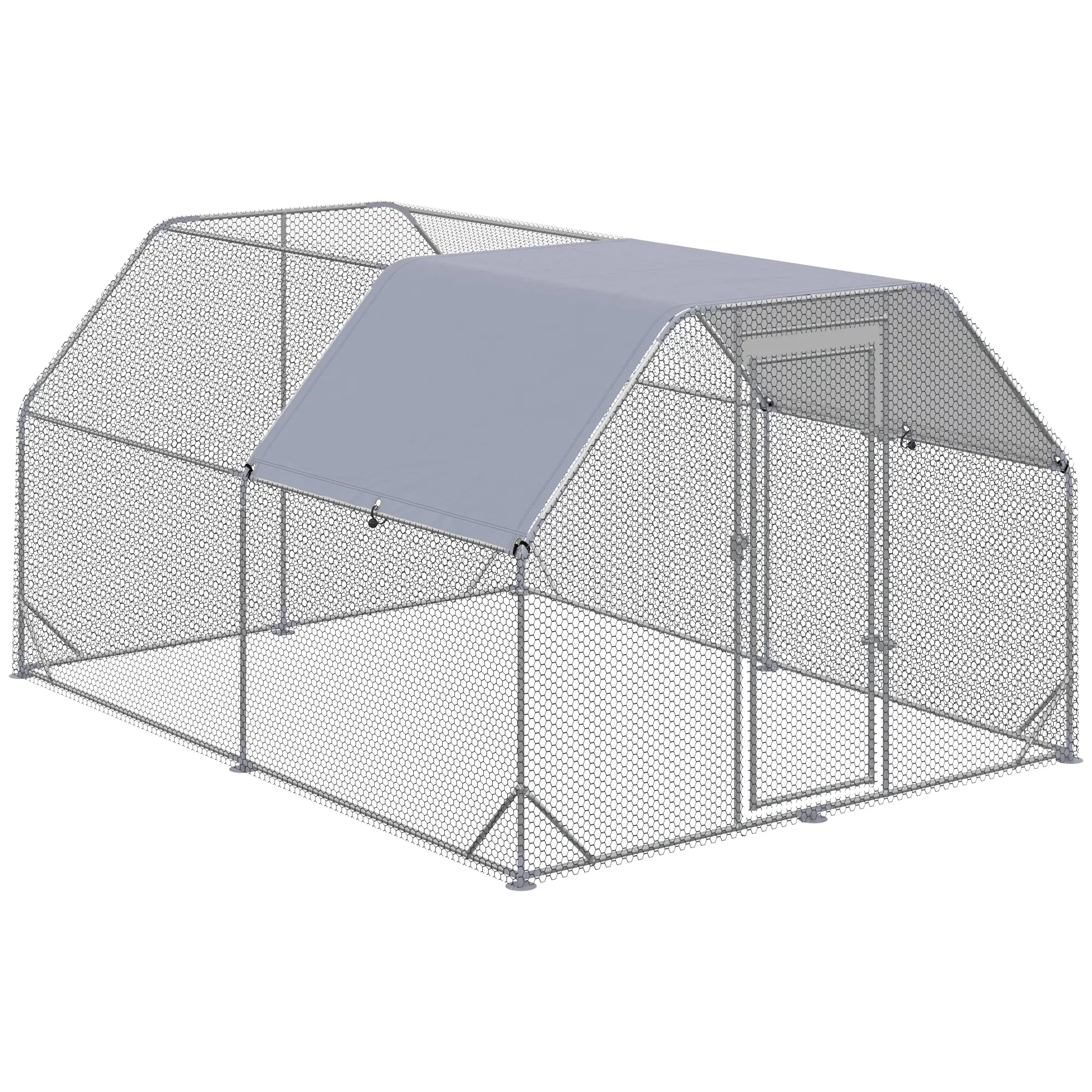 Chicken Run, Galvanized Large Metal Chicken Coop Cage, Walk-in Enclosure Poultry Hen Run House Playpen Rabbit Hutch with Flat Roof, Cover, 9.2' x 12.5' x 6.5', Silver photo 1
