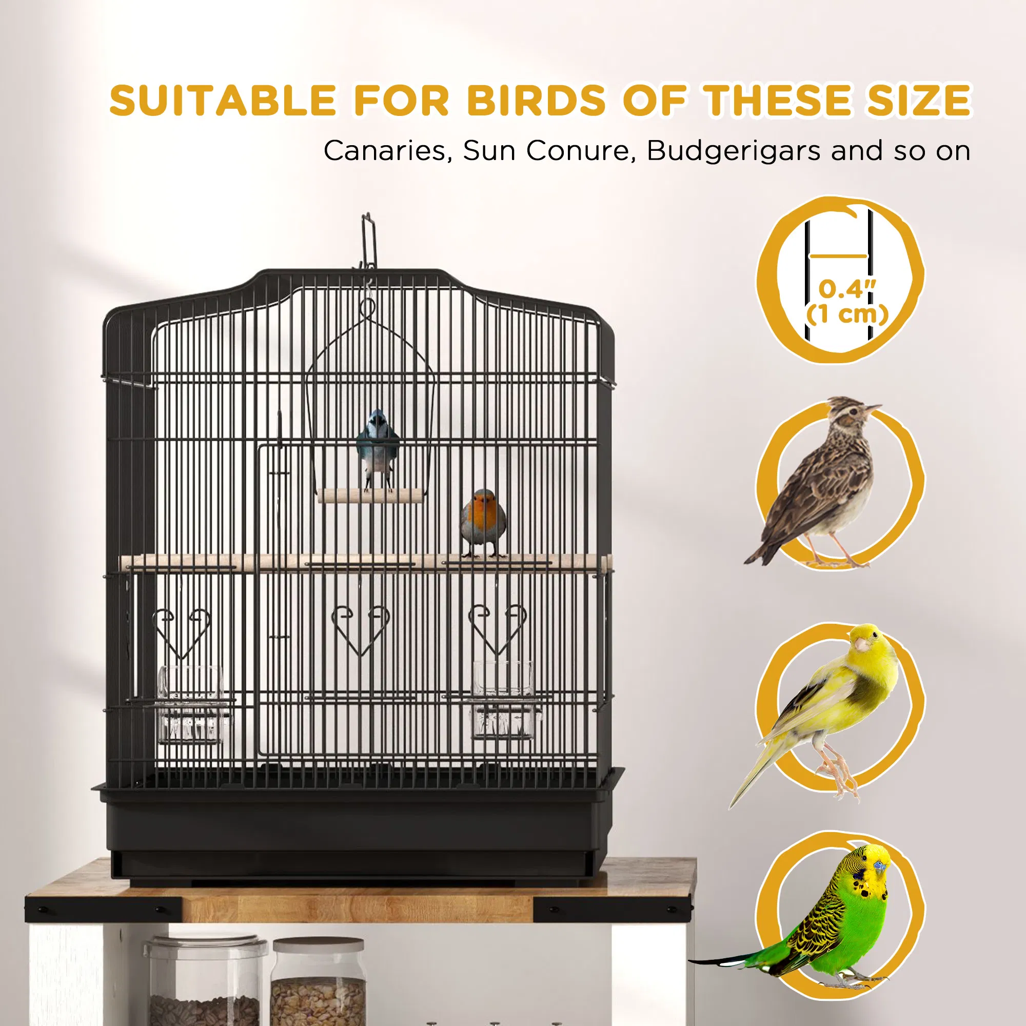 23" Bird Cage, Finches Canaries, Parrot Cage with Doors Perches, 2 Feeder Pet Supplies, Black photo 3