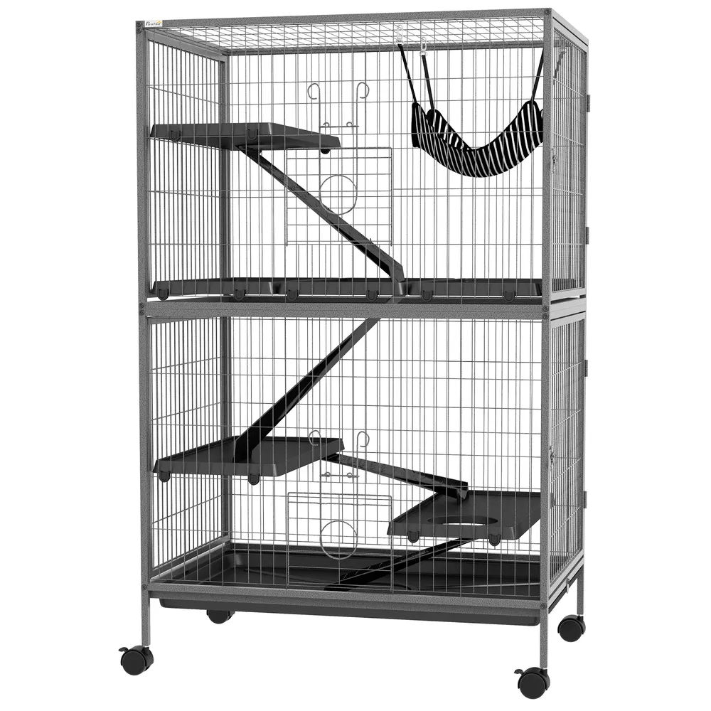 5-Tier Rolling Small Animal Cage, Deluxe Guinea Pig Cage, Ferret Cage for Mink Chinchilla Kitten Rabbit Grey photo 7