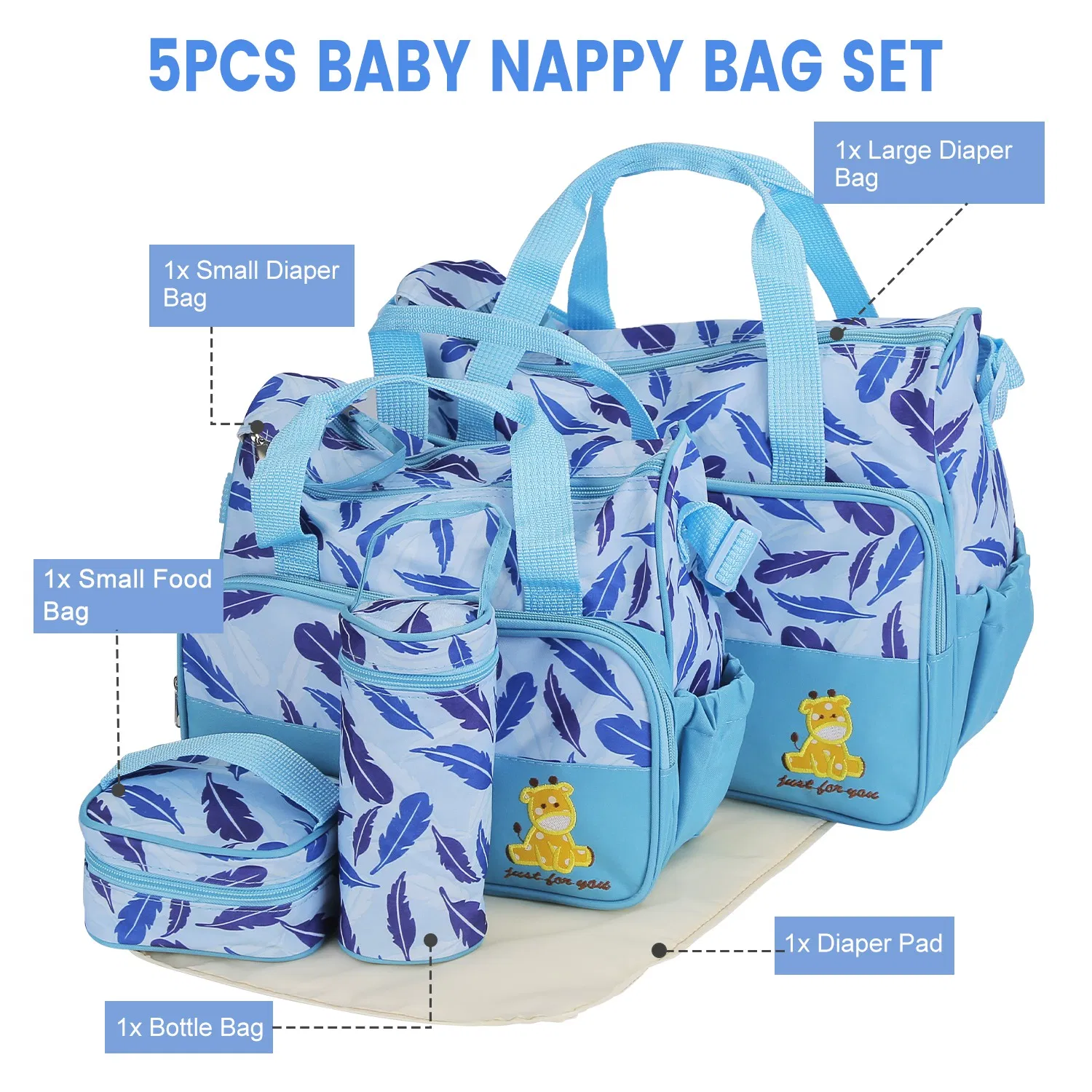 5Pcs Baby Nappy Diaper Bags Set Mummy Diaper Handbags with Diaper Pad Food Bag Bottle Bag Travel Tote Bags For Mom Dad photo 2