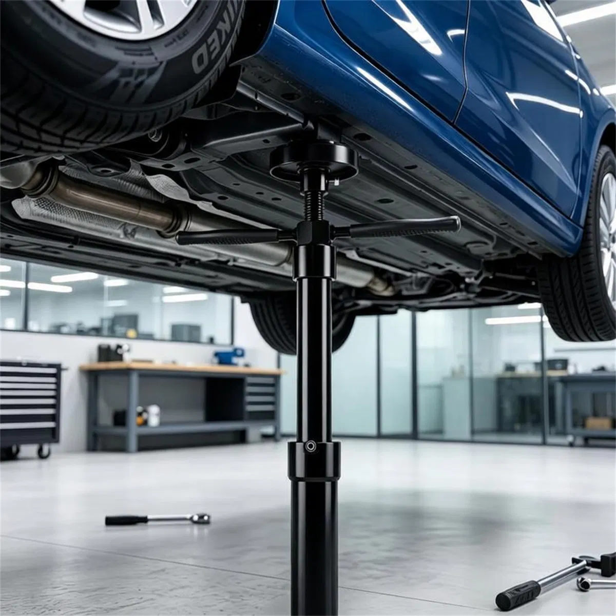 Adjustable Underhoist Support Jack Stand, 1654 LBS Max Load Triangular Base Hoist Support Stand with Rolling Wheels Anti-Slip Rubber Platform for Professional & Home Workshop Car Maintenance - Black photo 2