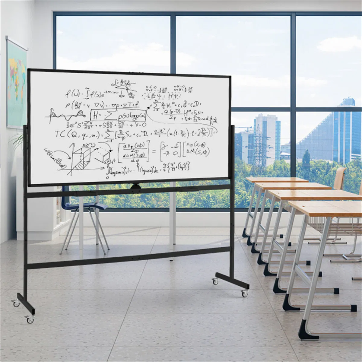360° Rotating Double-Sided Magnetic Whiteboard, 182.88×91.44cm Writing Surface Mobile Dry Erase Board with Casters, Black photo 4