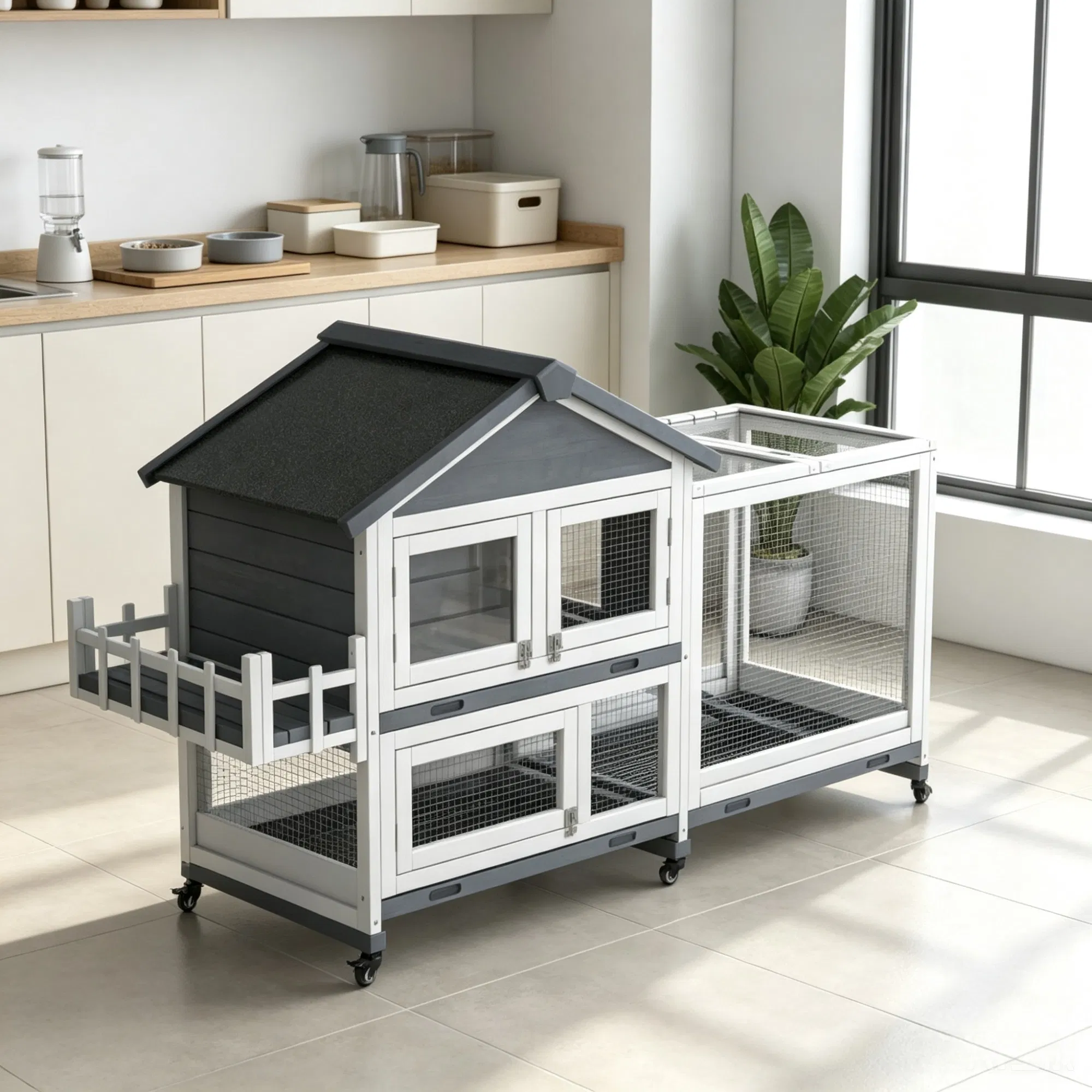 Gray 65" Spacious Wooden Rabbit Hutch: Pet Playpen with Openable Roof for Easy Access & Storage Box for Rabbits photo 1