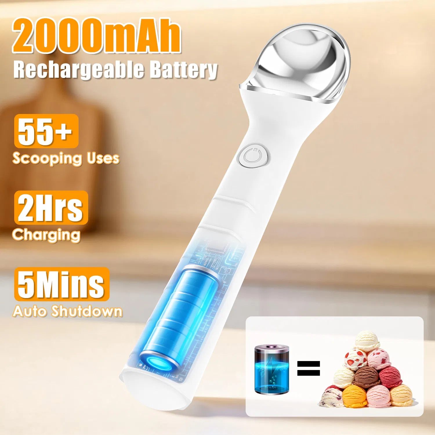 Heated Ice Cream Scoop Rechargeable Electric Ice Cream Scooper IP66 Waterproof 45S Fast Heating to 158°F 5-Min Auto Shutoff for Hard Ice Cream Gelato Frozen Yogurt photo 1