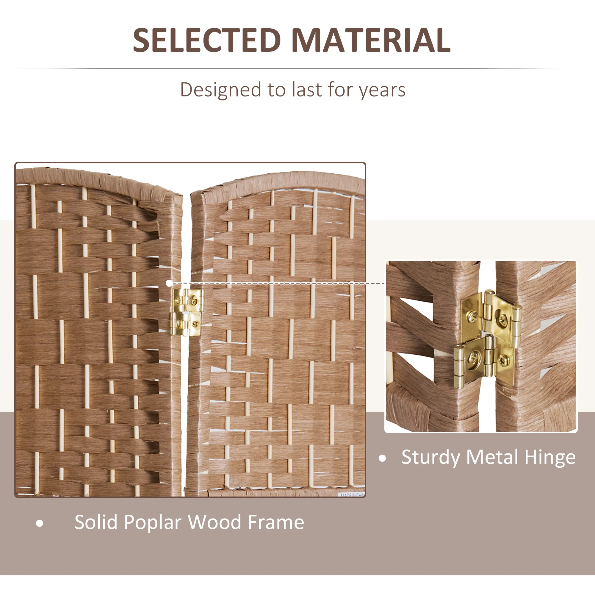 6ft Folding Room Divider, 4 Panel Wall Partition with Wooden Frame for Bedroom, Home Office, Natural photo 2