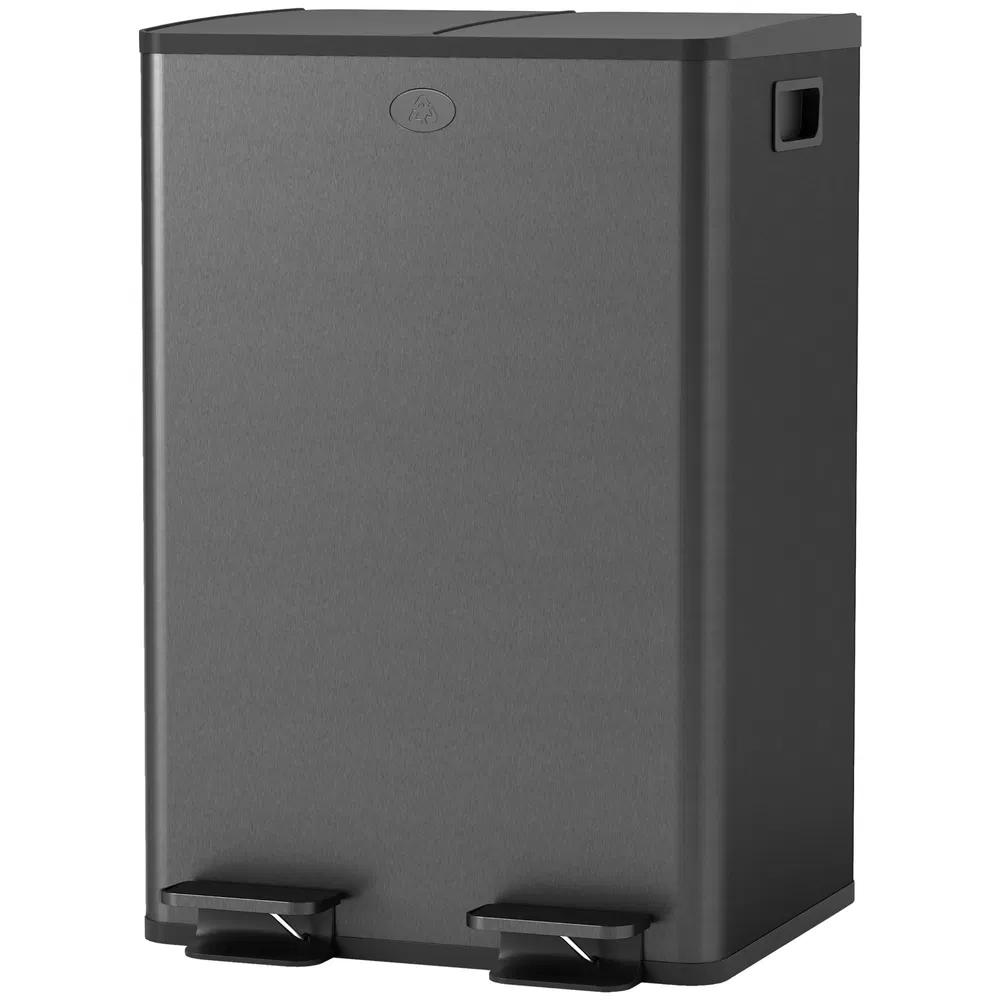 Dual Garbage Bin, Soft-Close Trash Can with Foot Pedal, 2 x 28 Liter Garbage Can with Removable Inner Buckets, Black photo 7