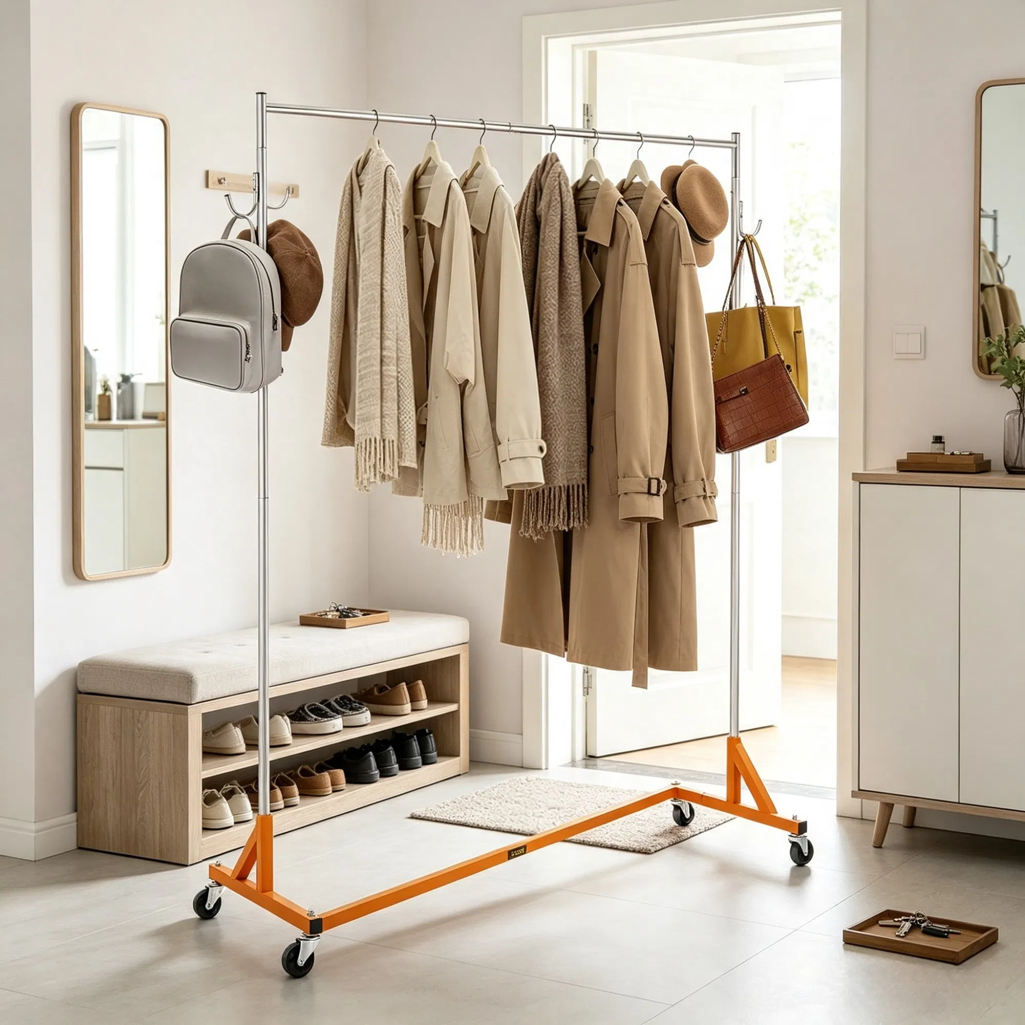 Z Rack, Industrial Grade Z Base Garment Rack, Heavy Duty Clothing Rack with Lockable Casters, for Home, Garment Store Display & Commercial Use, Orange photo 1